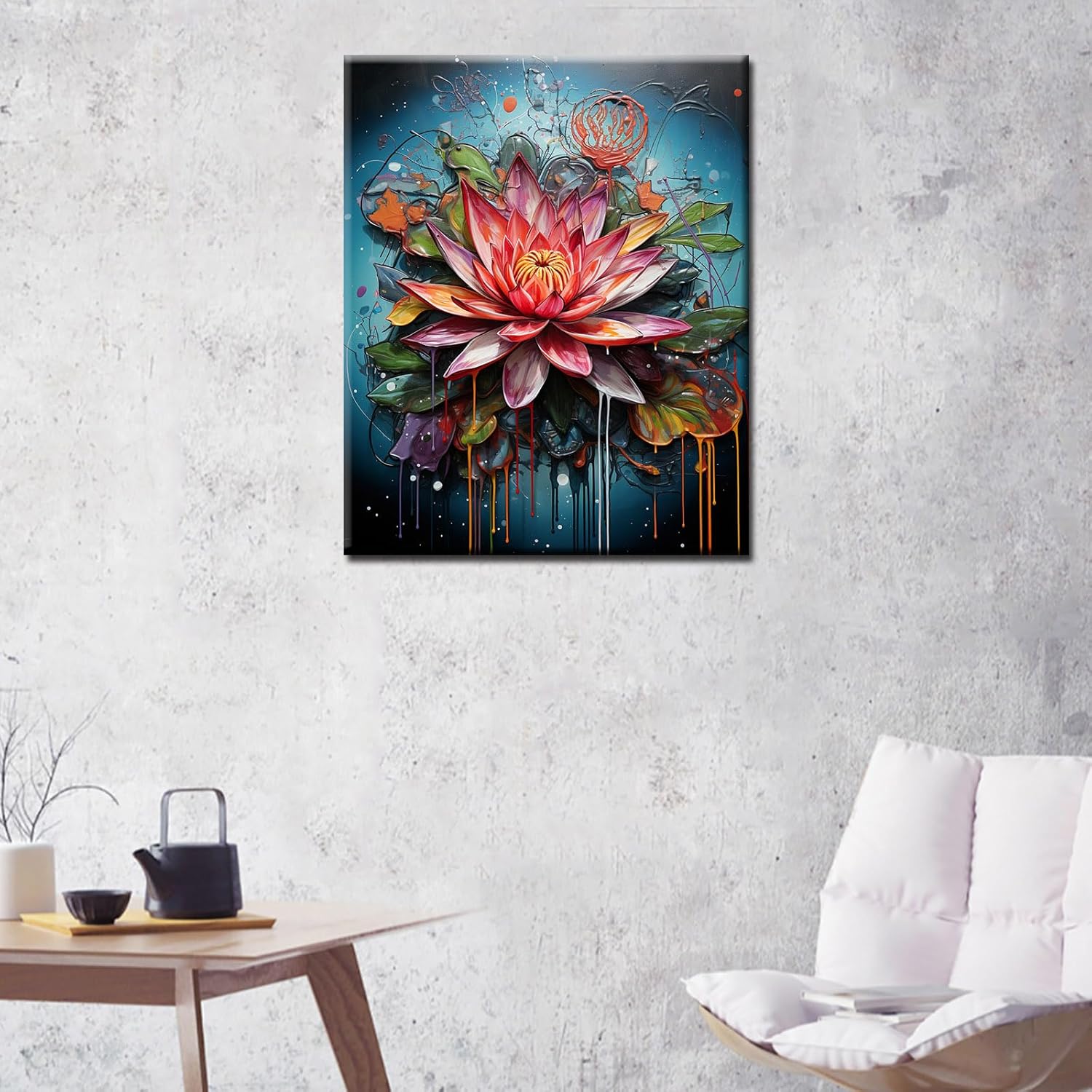 Pintura al óleo de flor de loto por números, lirio de agua, kit de pintura acrílica para niños, adultos, principiantes, garabatos, graffiti,
