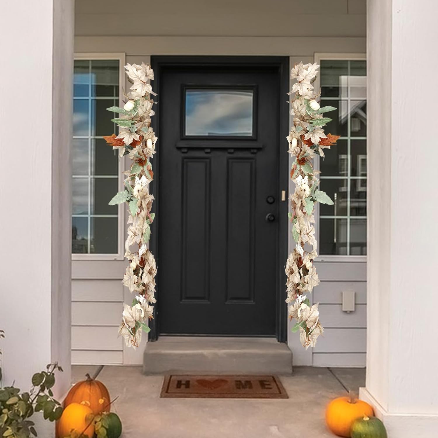 Tonos terrosos follaje otoño blanco arce vid otoño fácil cuidado cosecha decoración con diseño único ratán para Acción de Gracias Halloween C