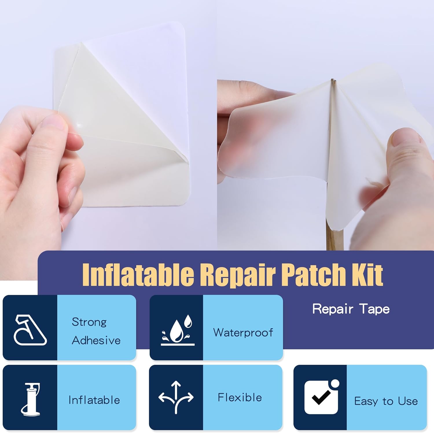 Kit de reparación de parches inflables, cinta de reparación de piscina de TPU impermeable, parche de reparación resistente para colchón de aire,