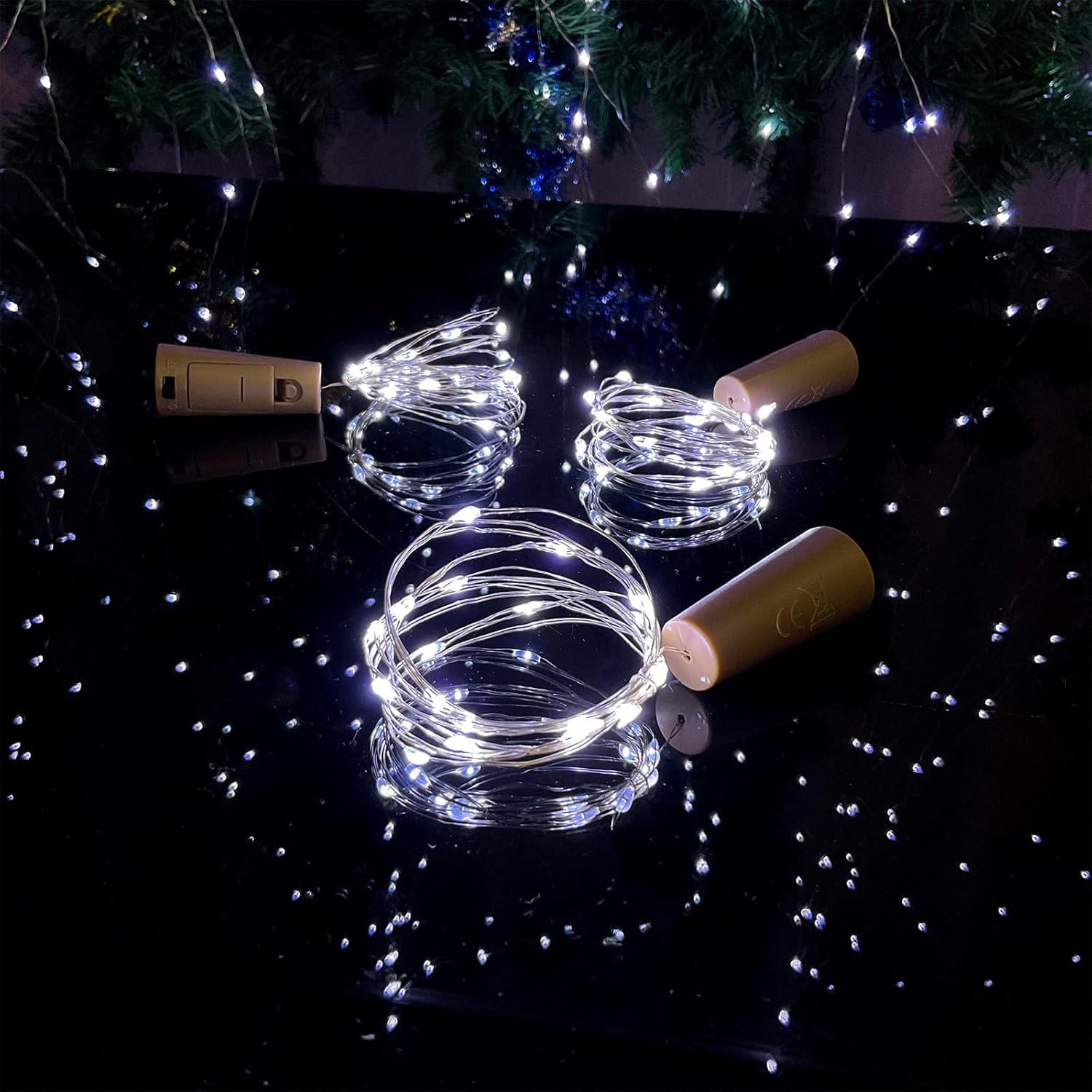 Luces para botella de vino con corcho, 20 luces LED de 6.6 pies de alambre plateado para botella de corcho, mini tira de luces de hada, para tarro