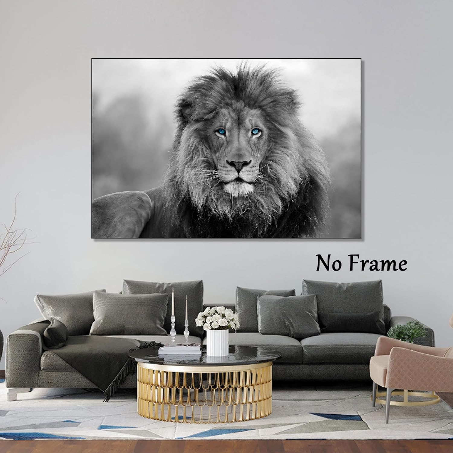 Lienzo decorativo para pared, diseño de león blanco y negro, impresiones de imágenes de animales salvajes, pintura abstracta de león en blanco y