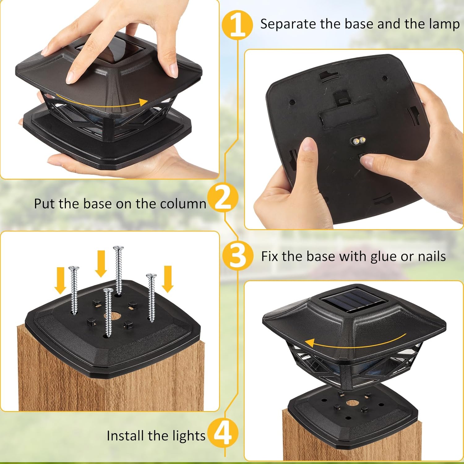 Paquete de 24 luces solares para tapa de poste al aire libre, luces LED impermeables con energía solar para postes de 4 x 4, 5 x 5, 6 x 6,