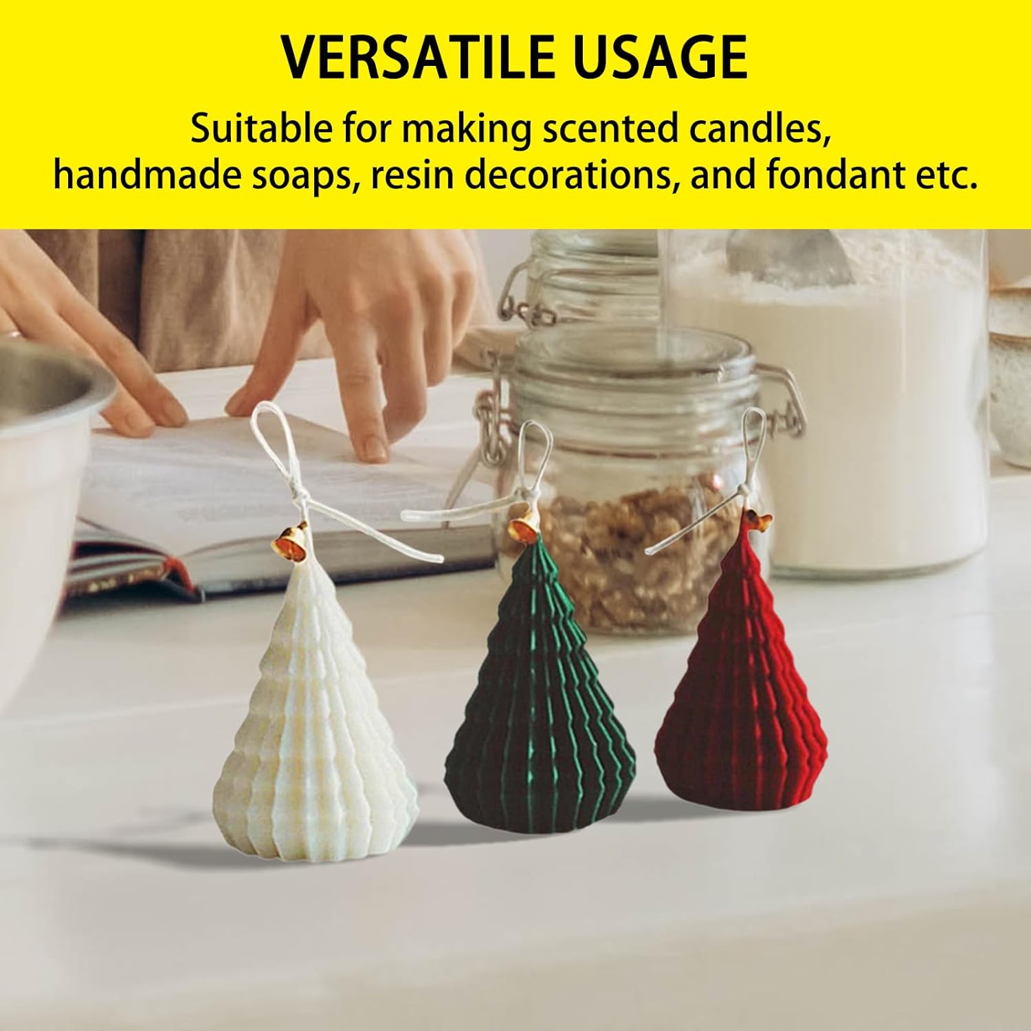 VUTEHO Moldes grandes para velas de árbol de Navidad, moldes de vela con forma de árbol de Navidad de origami, moldes de vela de Navidad 3D para