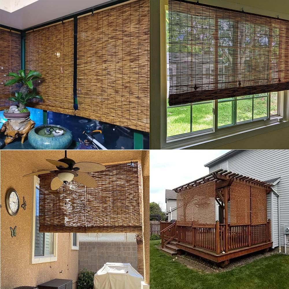 Persianas de bambú para patio, persianas enrollables romanas sin cordones de 24 30 34 36 38 40 42 48 56 60 66 pulgadas de ancho, persianas romanas