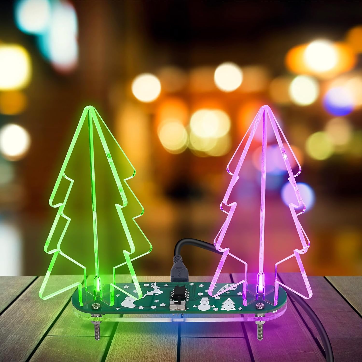 Icstation Kit de práctica de soldadura, kit de soldadura de árbol de Navidad 3D con 2 árboles de Navidad, luces LED intermitentes, proyecto de