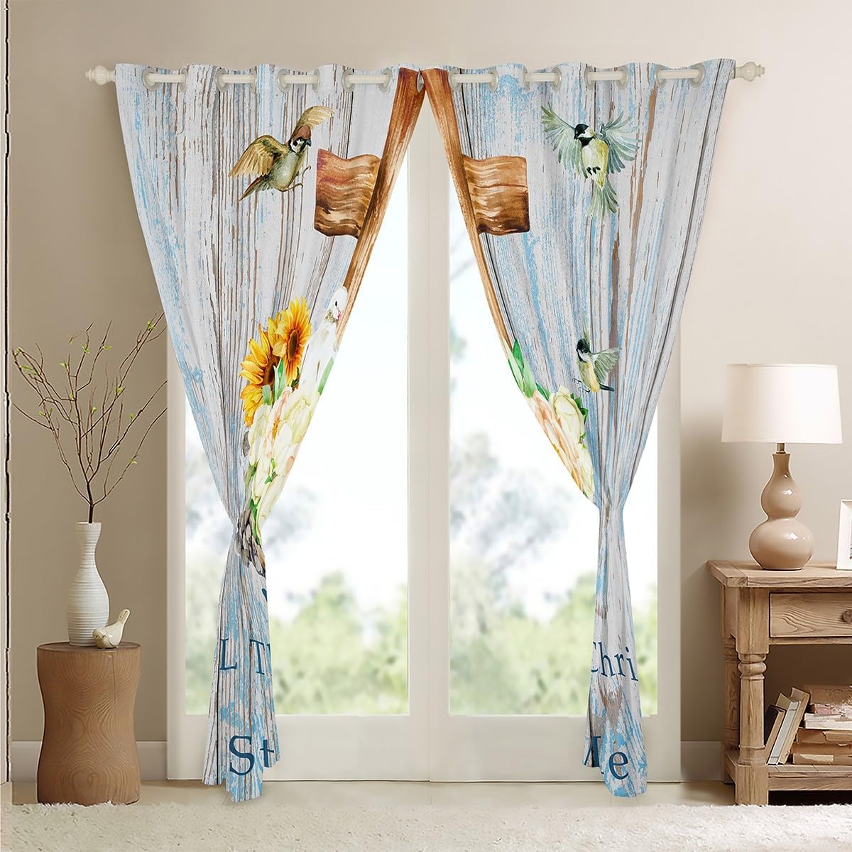 Cortinas de Acción de Gracias con tema cruzado para cristianos devotos, niños con espíritu puro, flores blancas opacas para adultos santos, paloma
