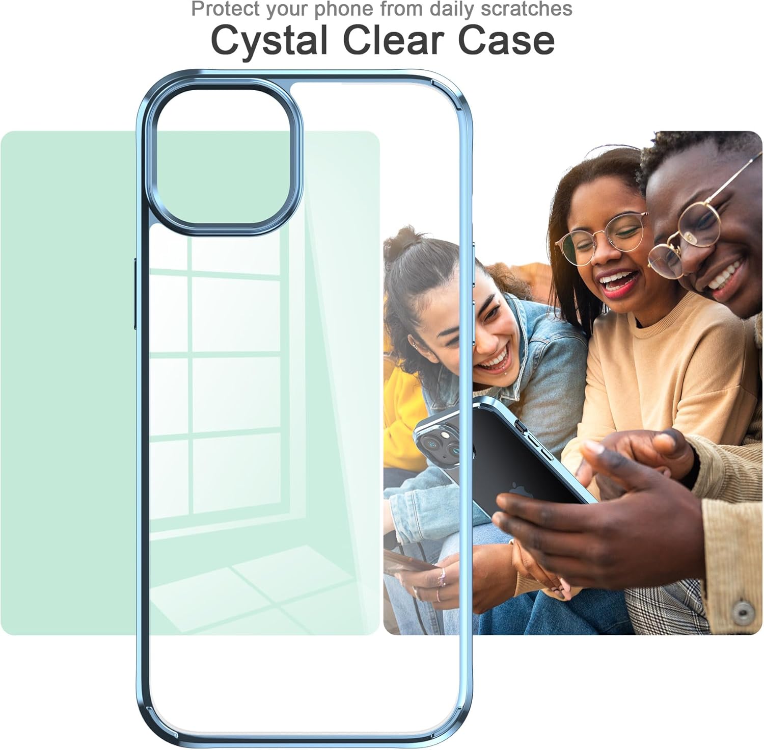 Foluu Funda ultradelgada para iPhone 15 Plus de 6.7 pulgadas con protector de pantalla de vidrio templado y protector de lente de cámara, chapado