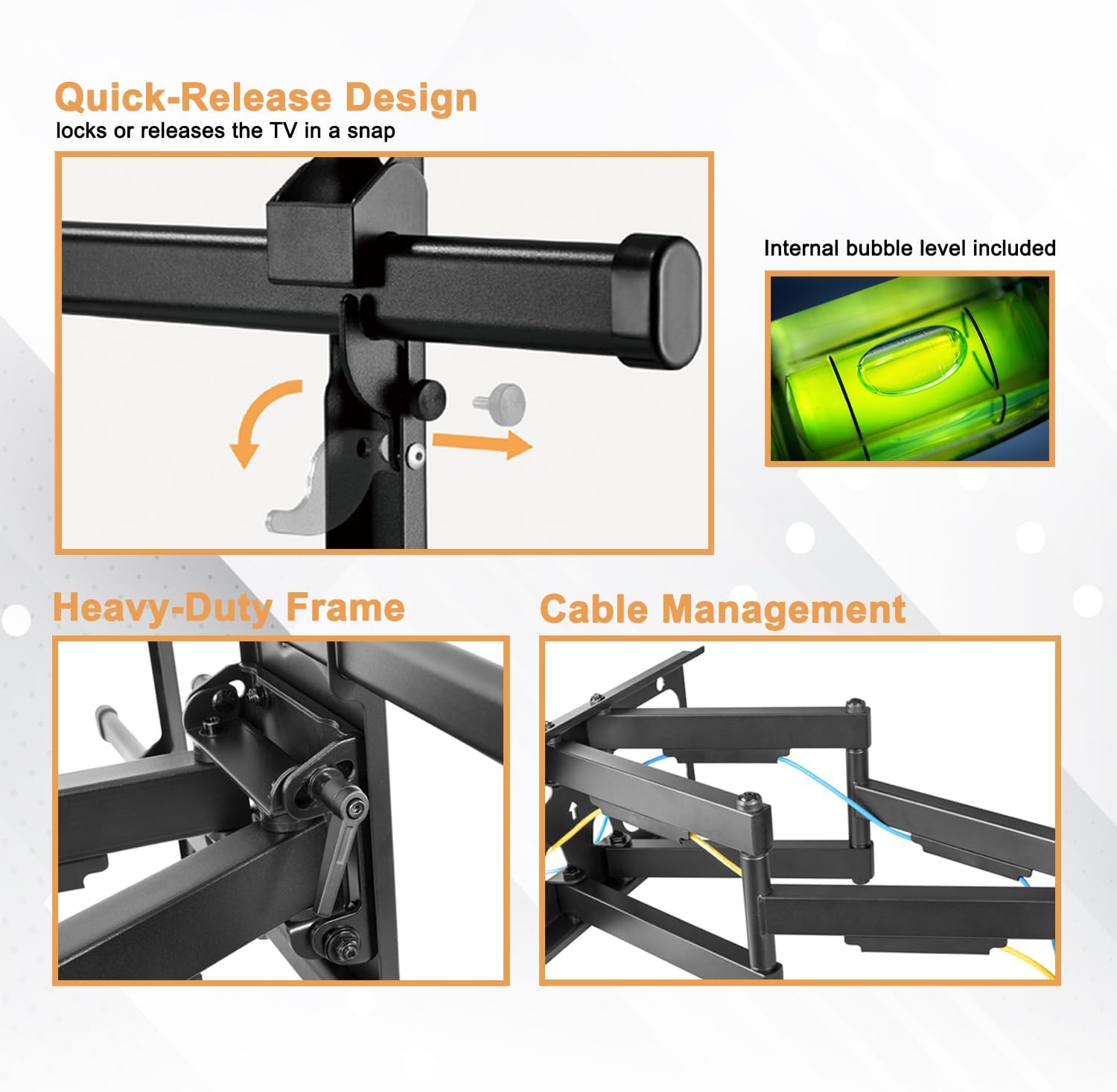 Soporte de pared para TV articulado de doble brazo resistente para Roku – 65″ Class Plus Series QLED 4K Smart RokuTV – 65R6A5R Inclinación y giro