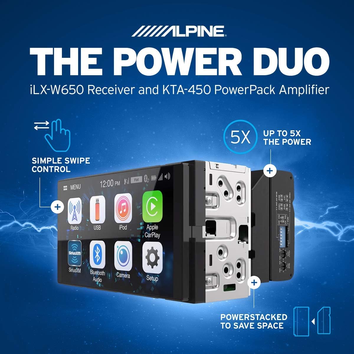 ALPINE iLX-W650 7 “Digital Media Bluetooth Carplay Receptor+KTA-450 Power Pack