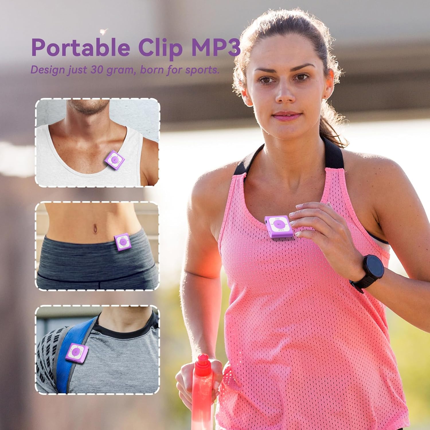 AGPTEK A51PL – Reproductor de MP3 con clip de 64 GB con Bluetooth, reproductor de música portátil con radio FM, no necesita teléfono, para deportes,