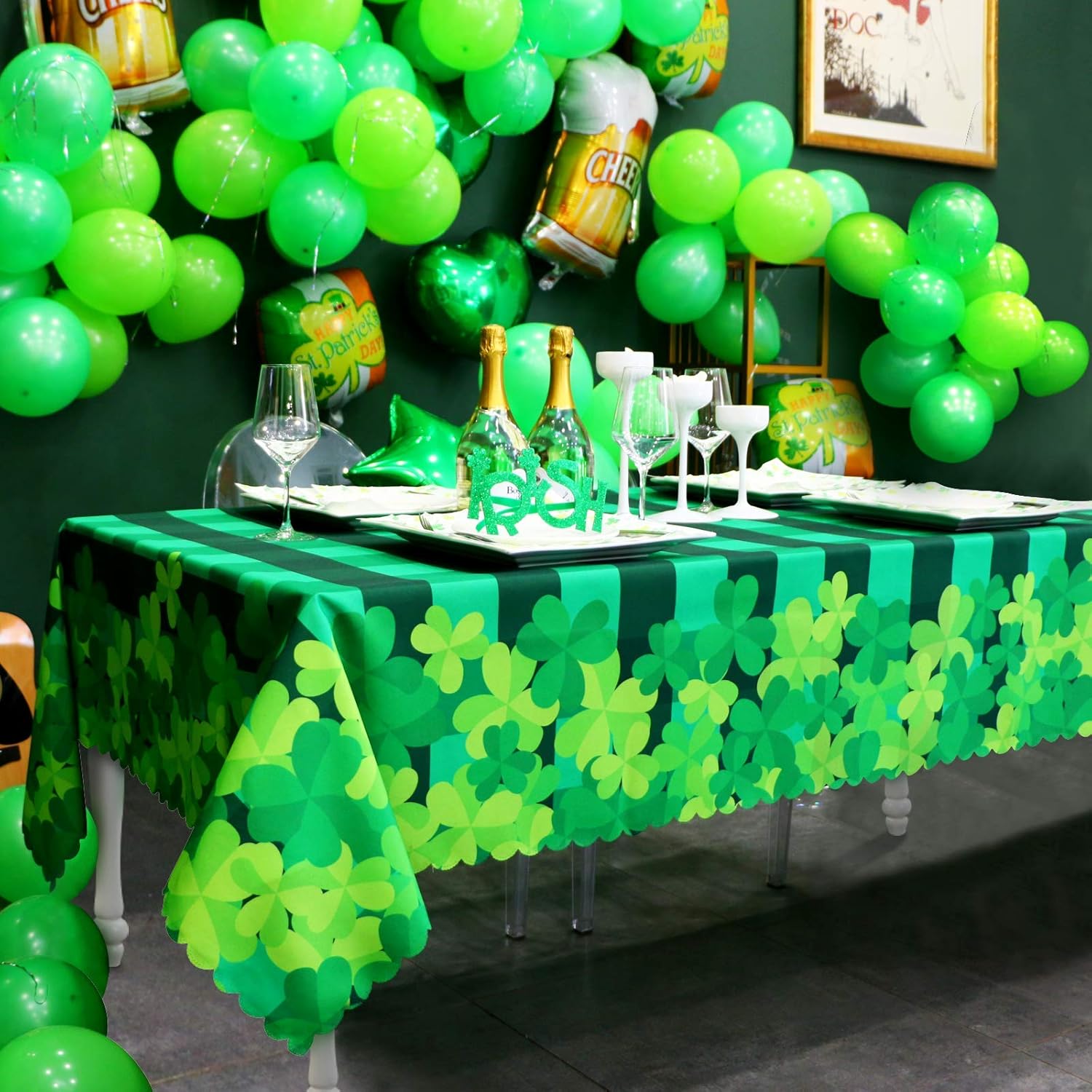 Mantel del Día de San Patricio con trébol irlandés verde, 60 x 84 pulgadas, rectangular, impermeable, decorativo, impreso, para cocina, uso en