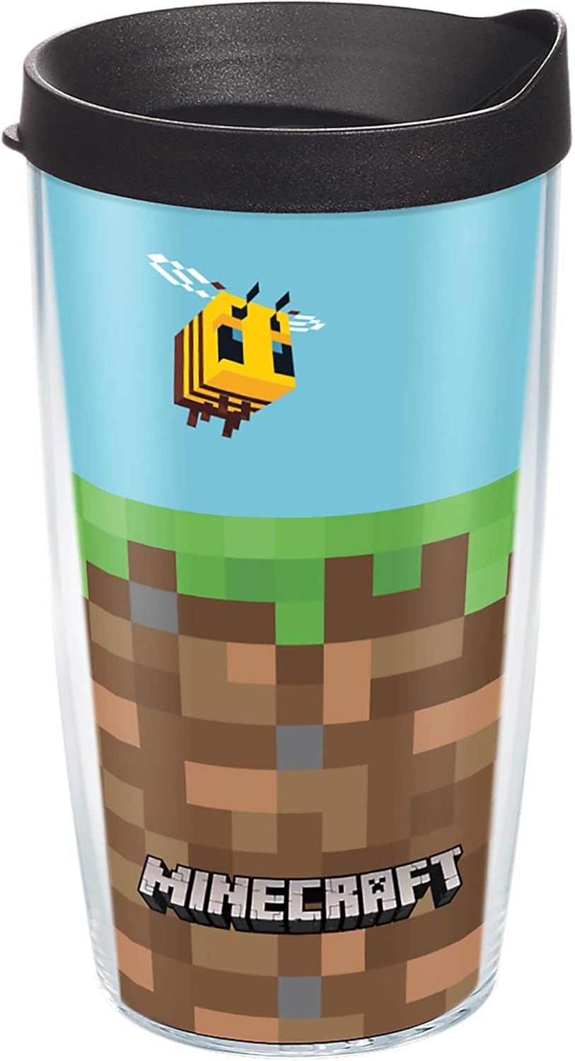 Tervis Vaso aislado de Minecraft de doble pared hecho en Estados Unidos mantiene las bebidas frías y calientes, 16 onzas, bloque de hierba