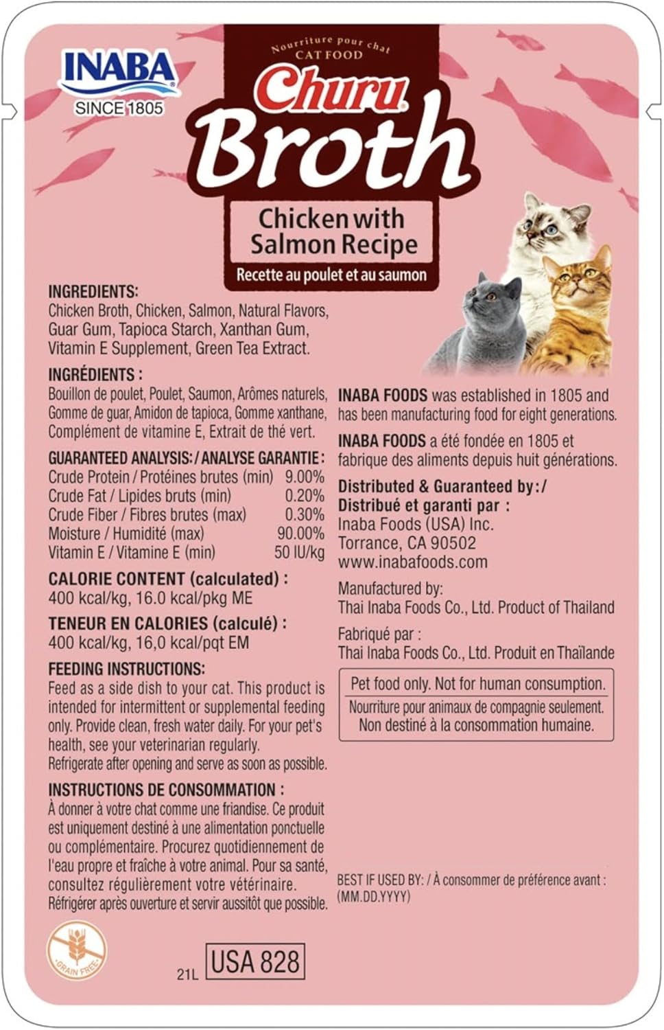 INABA Churu – Golosinas de caldo para gatos, pollo rallado y caldo cremoso con vitamina E, 1.4 onzas por bolsa, (paquete de 48), receta de pollo con