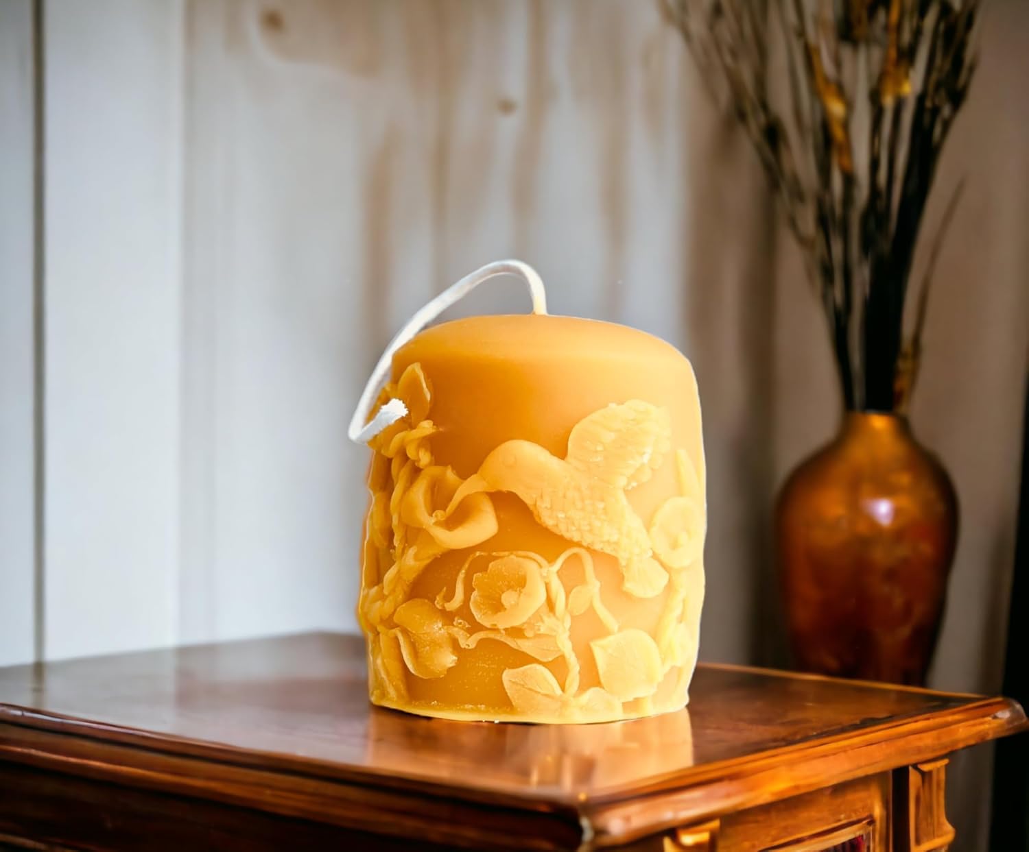 Hummimgbird Beeswax Pillar Candle  Handmade Candle  Nature Theme  Flowers  Sping Decor  Gift For Her  Mom Gift  Bird Candle  Candle Gift  Wild