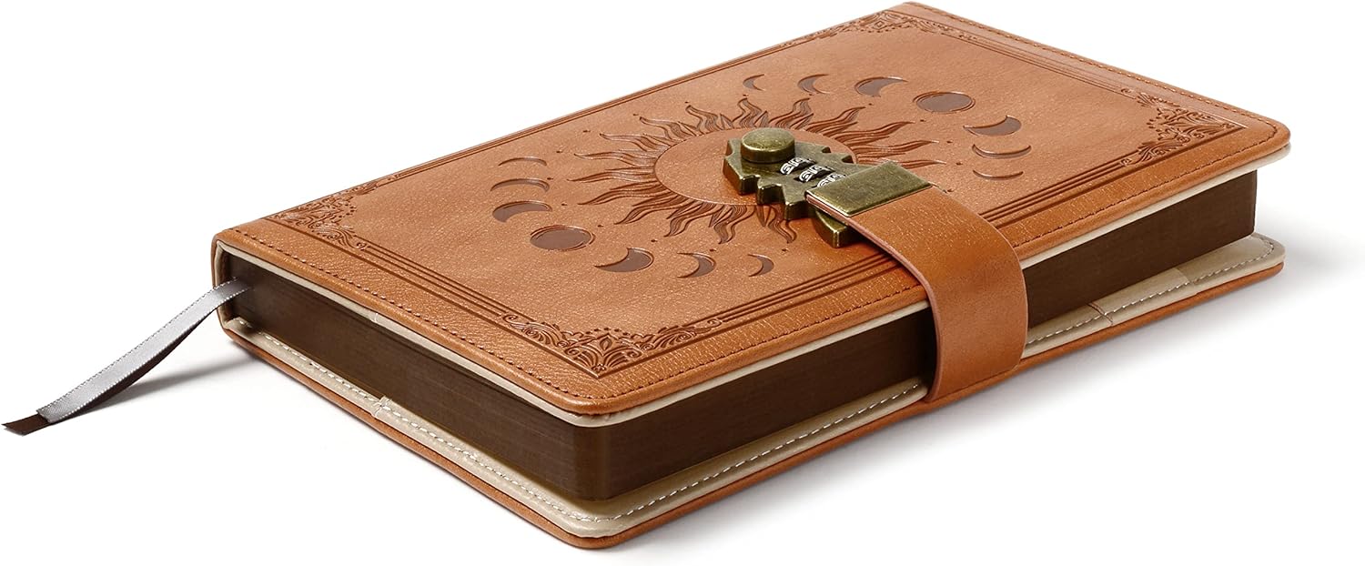 ZXHQ Diario con cerradura para mujeres y hombres, tamaño A5, 240 páginas, de piel sintética, con cerradura, cuaderno de cuero recargable con