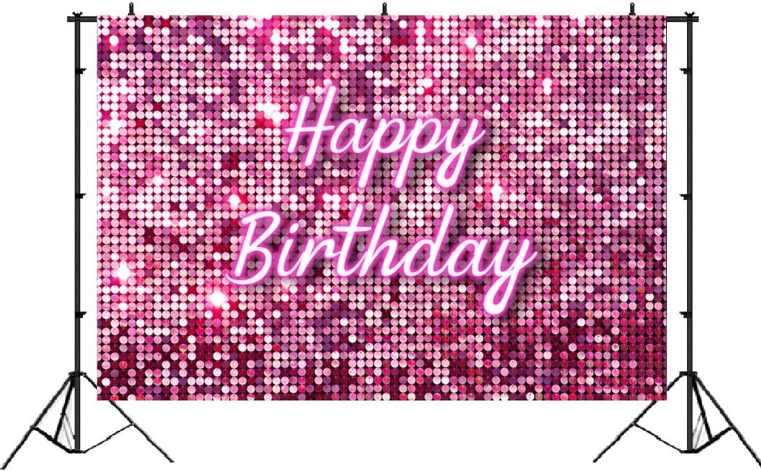 Lofaris Telón de fondo cuadrado rosa para fotografía de feliz cumpleaños, paneles de pared de lentejuelas brillantes para pared de dulces 16 niñas y