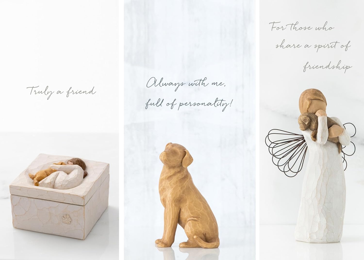 Willow Tree Angel of Friendship Plus Love My Dog Figura Plus True Keepsake Box Set de 3 piezas