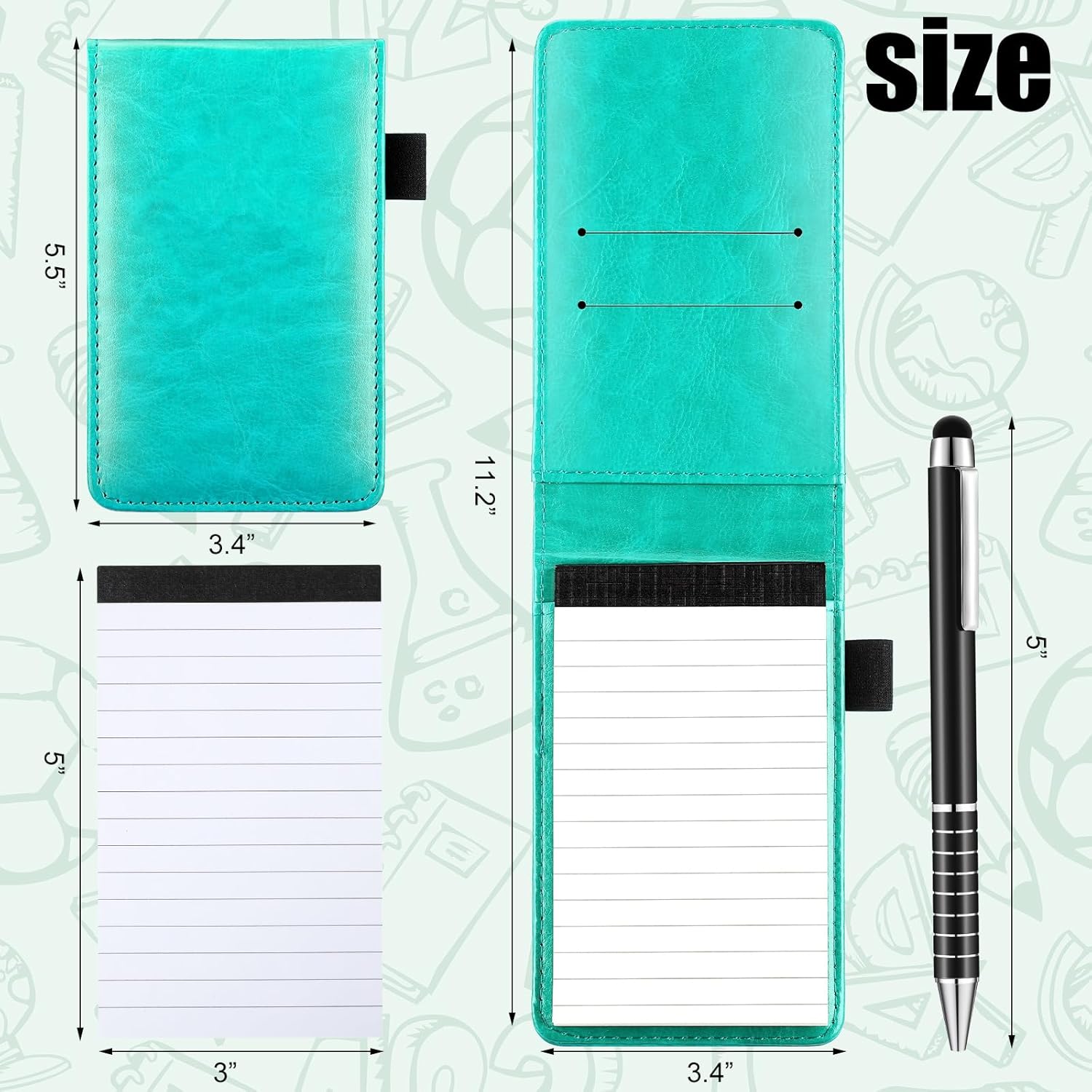 Juego de 10 soportes para bloc de notas de bolsillo, incluye mini soporte para bloc de notas de bolsillo con 50 hojas forradas, bolígrafo de metal y