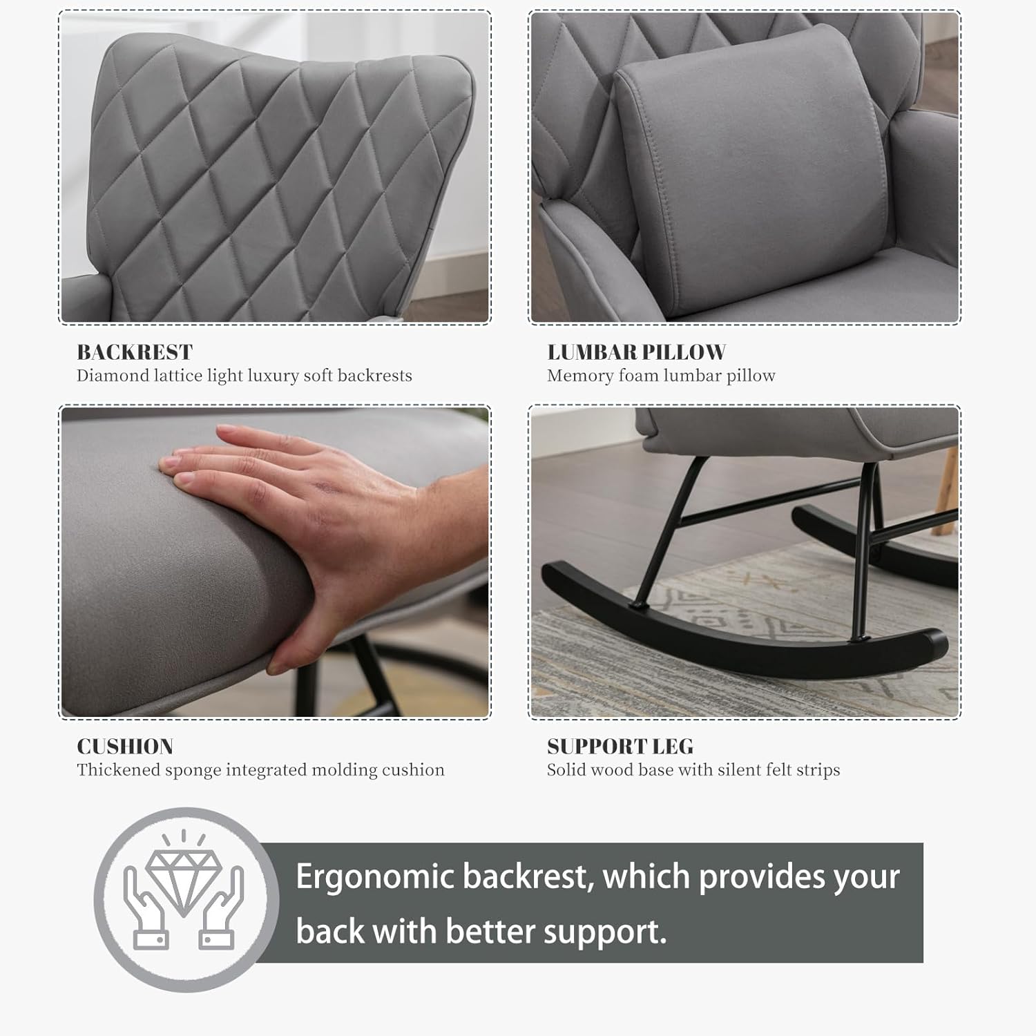 Mecedora para habitación del bebé con silla deslizante tapizada para guardería, sillón con respaldo alto, cómodo balancín para guardería, sala de