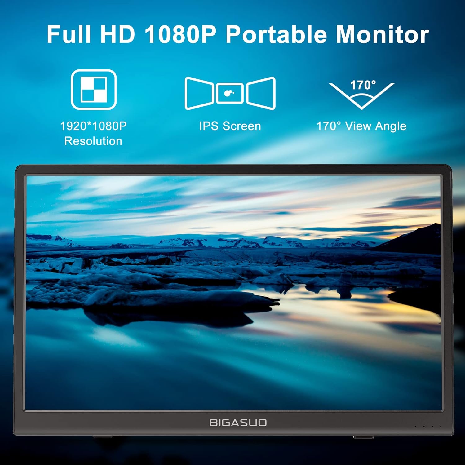 BIGASUO Monitor portátil, monitor USB-C de 15.6 pulgadas, pantalla de computadora HDMI, pantalla HDR, IPS, monitor de juegos con altavoz dual para