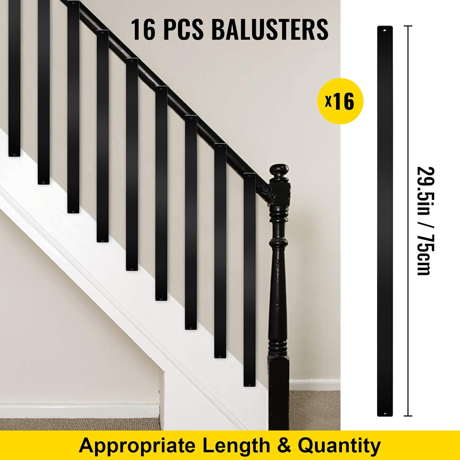 VEVOR Balaustres de 29.5 pulgadas, paquete de 16 escaleras con tornillos, barandilla plana de aluminio, para porche de escalera al aire libre, color