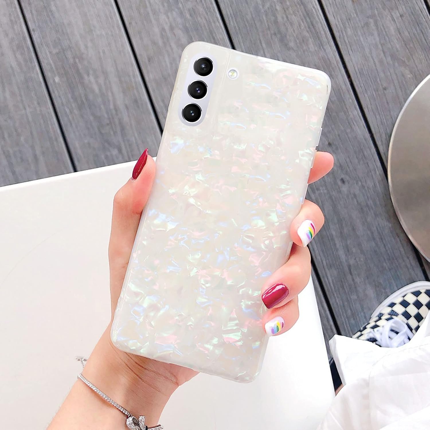J.west Funda para Galaxy S22 Plus 5G de 6.6 pulgadas, con purpurina brillante translúcida translúcida y colorida, diseño de lámina fina de ópalo