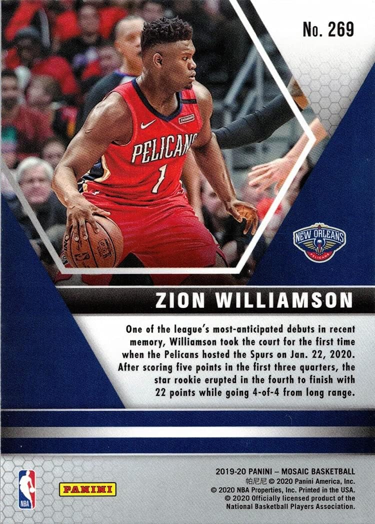 2019-20 Panini Mosaic Basketball #269 Zion Williamson Rookie Card