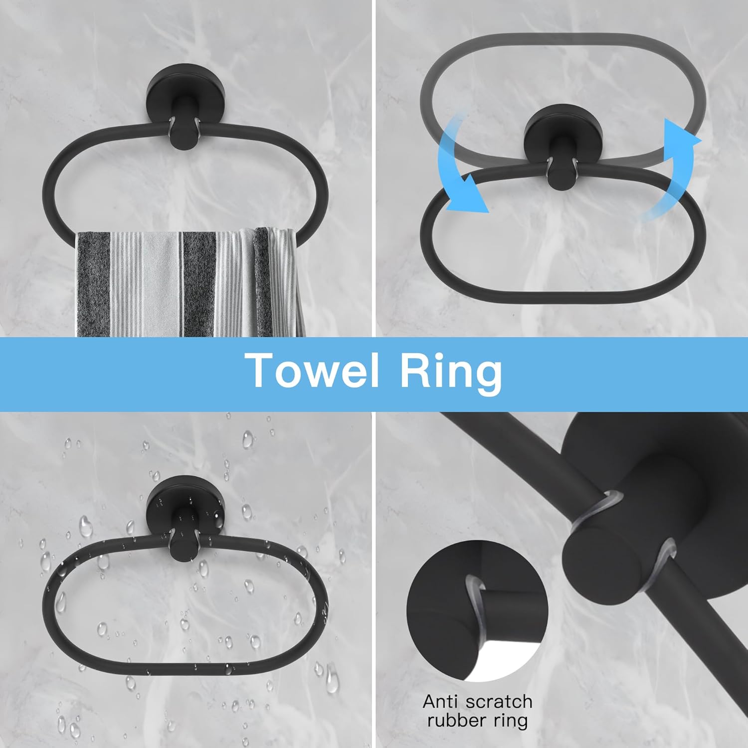 jxgzyy Juego de accesorios de baño de 15 piezas, barra de toalla ajustable color negro mate, juego de accesorios de baño, gancho para bata montado