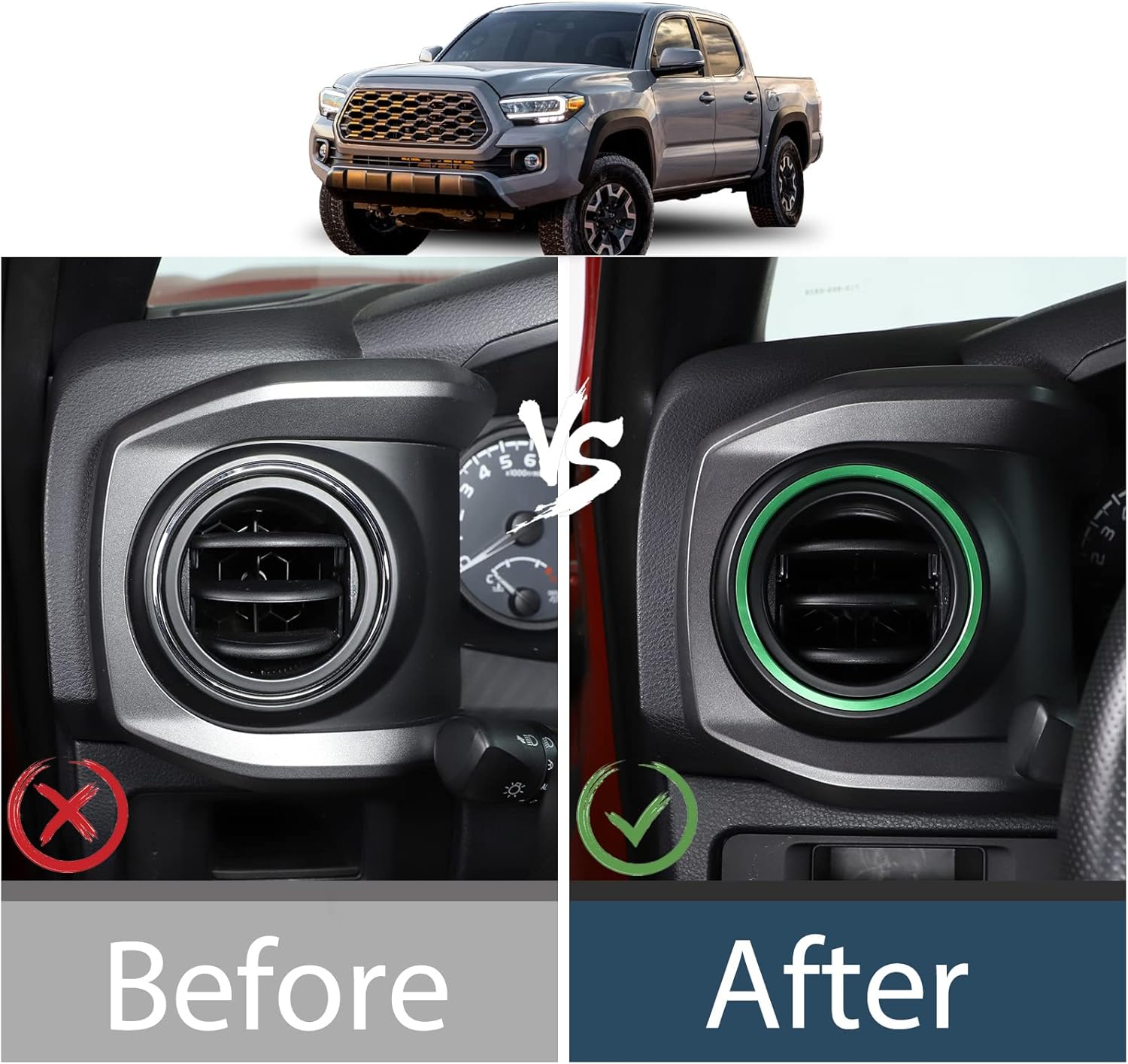 Adhesivos decorativos de anillo exterior de ventilación de salida de CA para consola, compatible con Toyota Tacoma 2016-2021, calcomanías