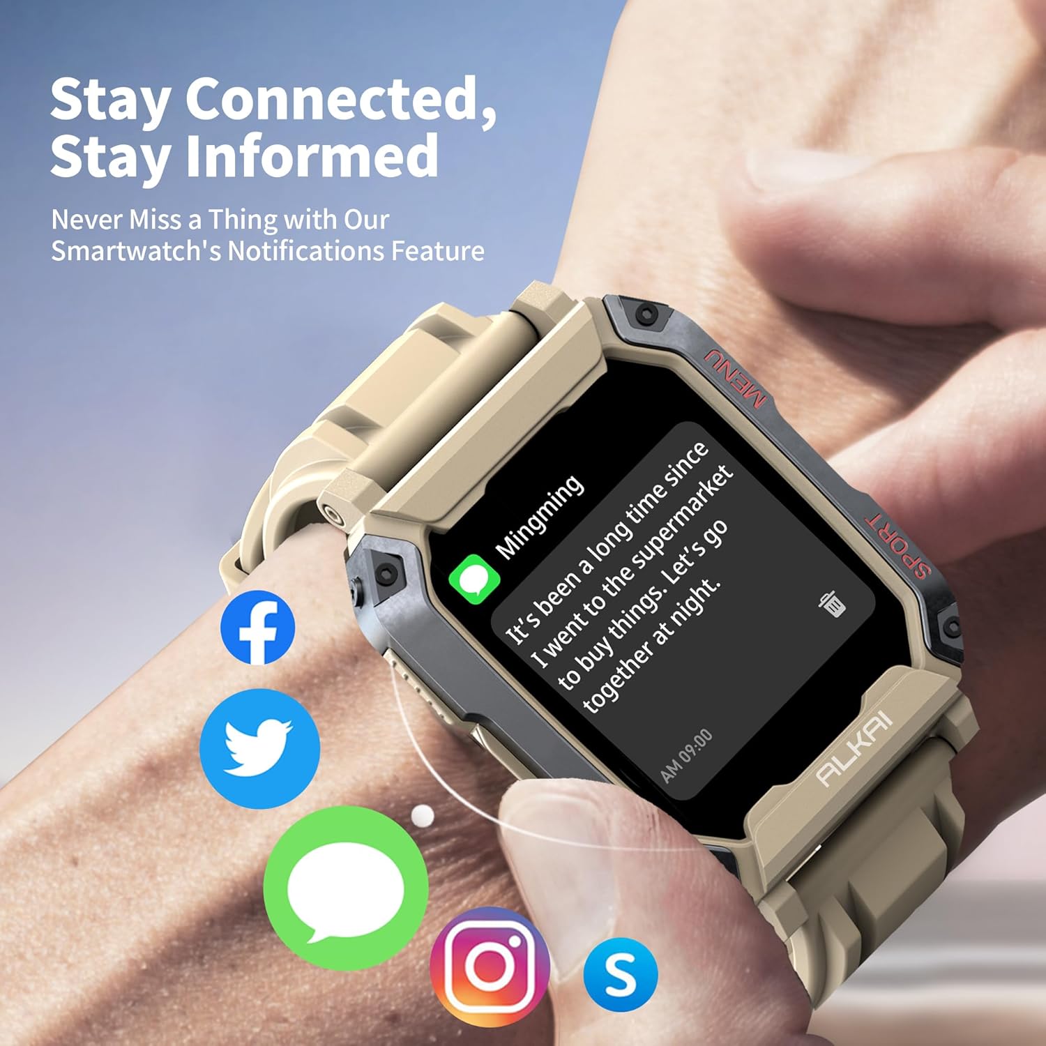 ALKAI Reloj inteligente resistente y militar con llamada Bluetooth impermeable de 5 ATM (respuesta  llamadas de marcado) asistente de inteligencia
