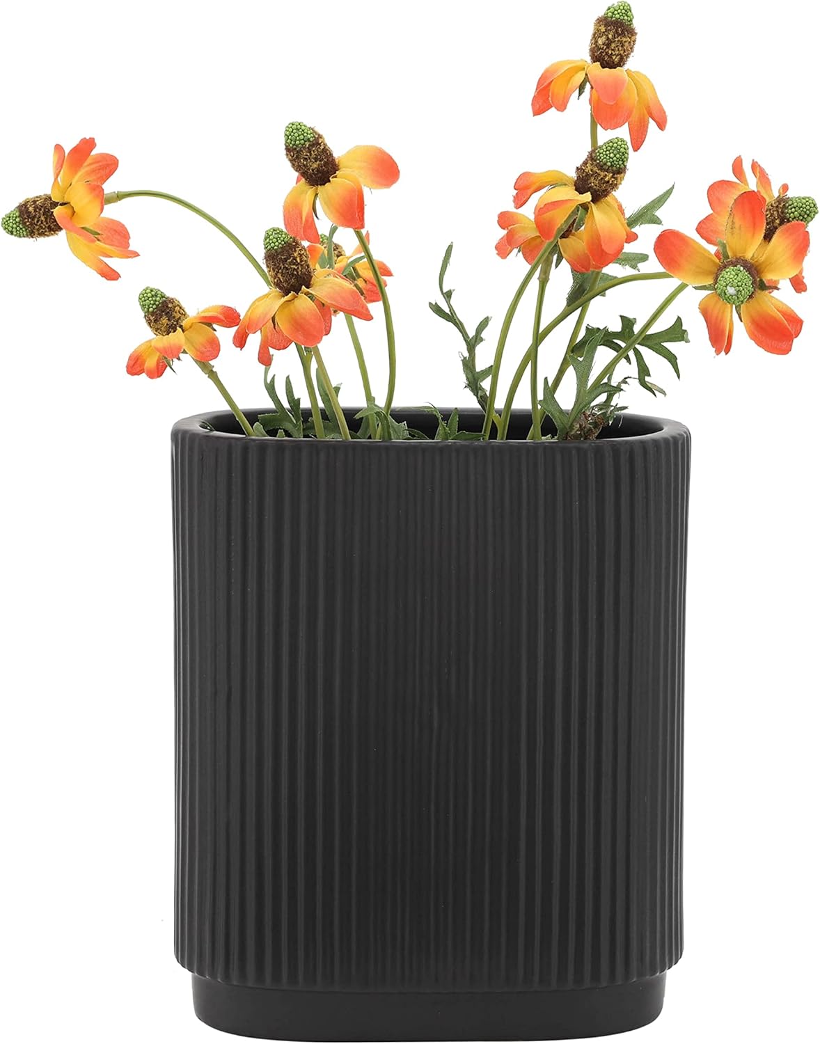 Jarrón de cerámica simple  Jarrón negro contemporáneo de 8 pulgadas para arreglos florales  Elegante centro de mesa  Decoración de mesa para el
