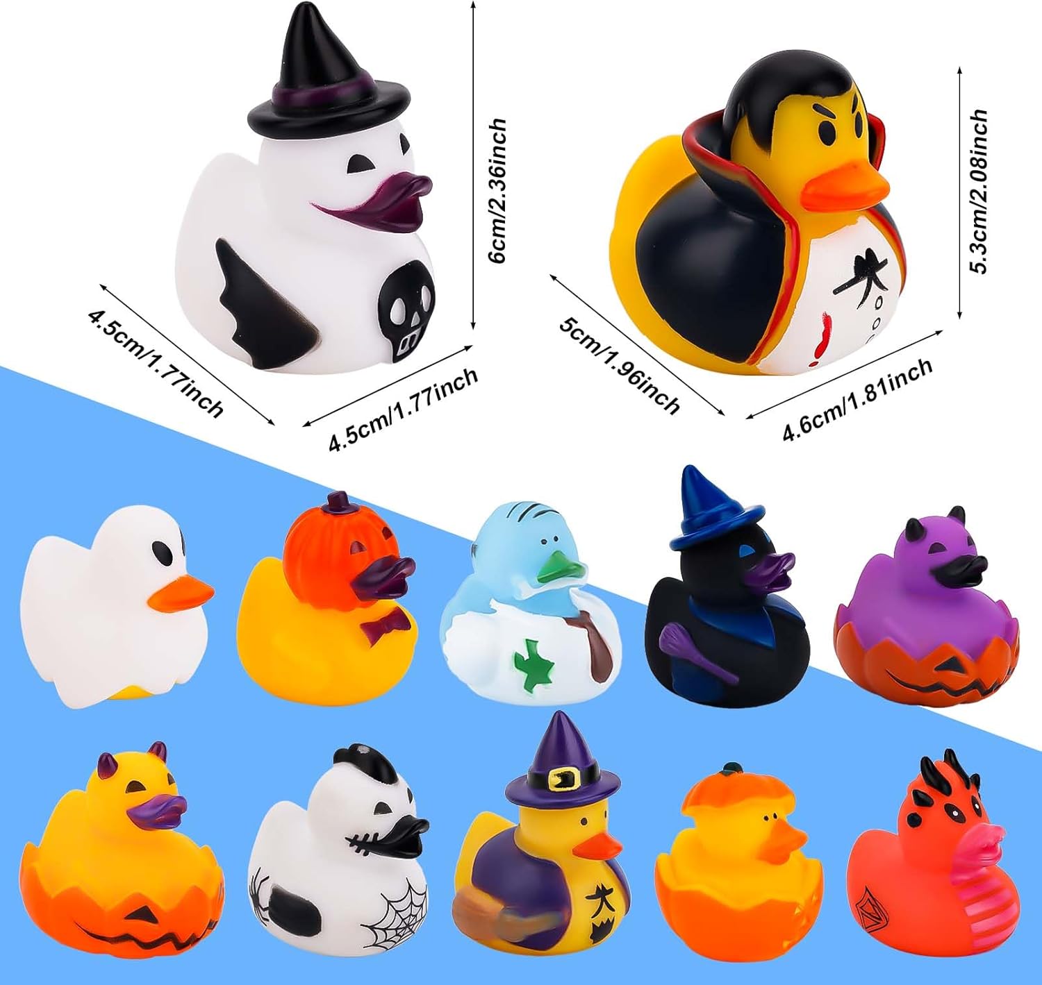 12 patos de goma de Halloween, patos de goma con temática de Halloween, juguete de pato de baño surtido, juguetes divertidos de pato para decoración