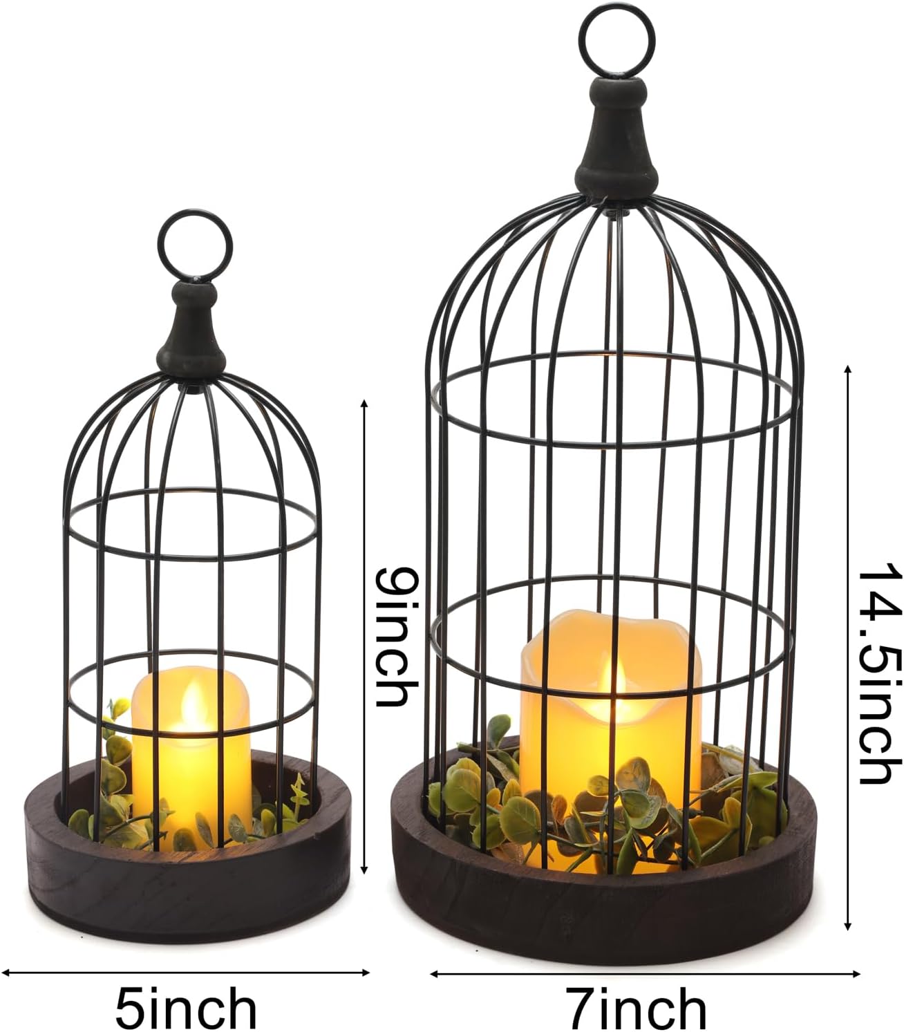 PHOSPHOR Juego de 2 faroles de vela para decoración del hogar, diseño rústico de tian yuan nong she, para sala de estar, chimenea de chimenea,
