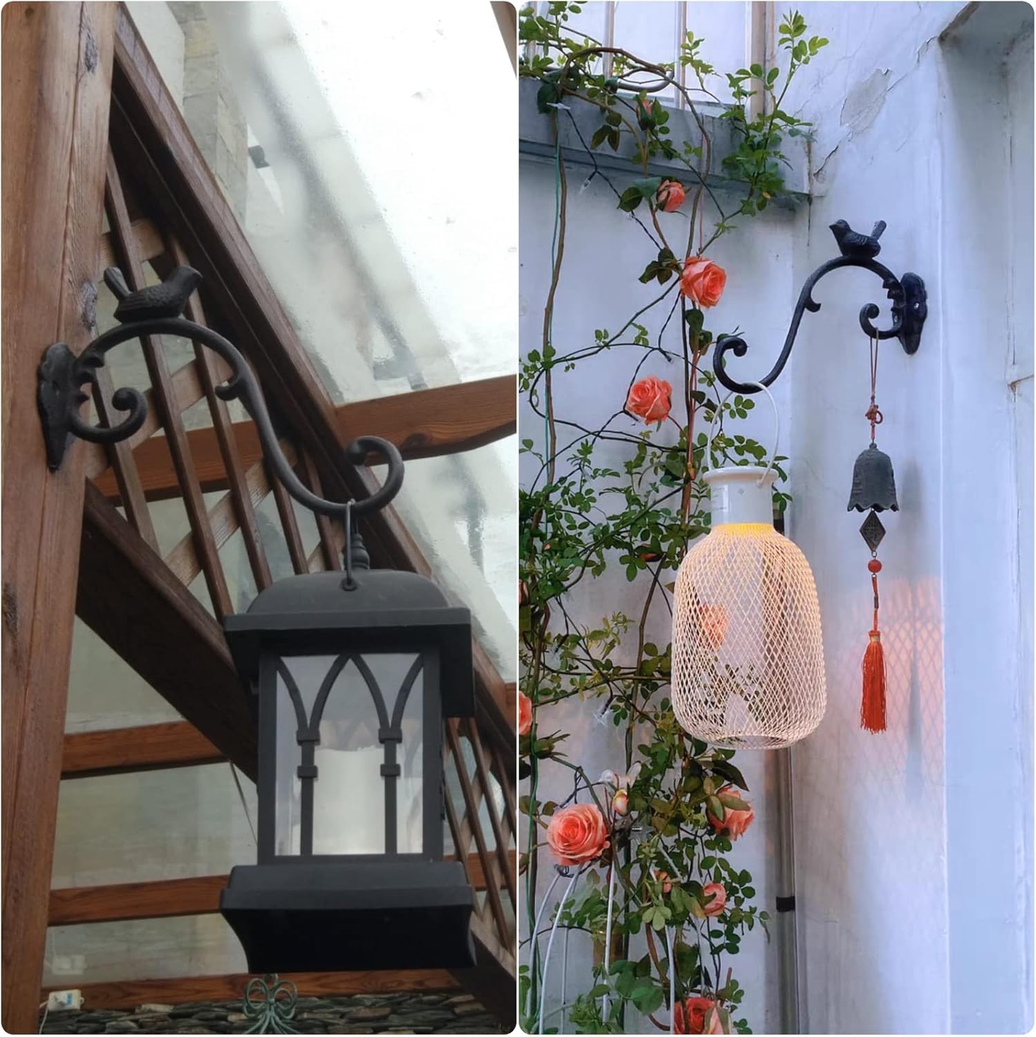 Perchas de hierro forjado para plantas de 10 pulgadas de profundidad, gancho para plantas para exteriores e interiores, soporte para colgar cestas