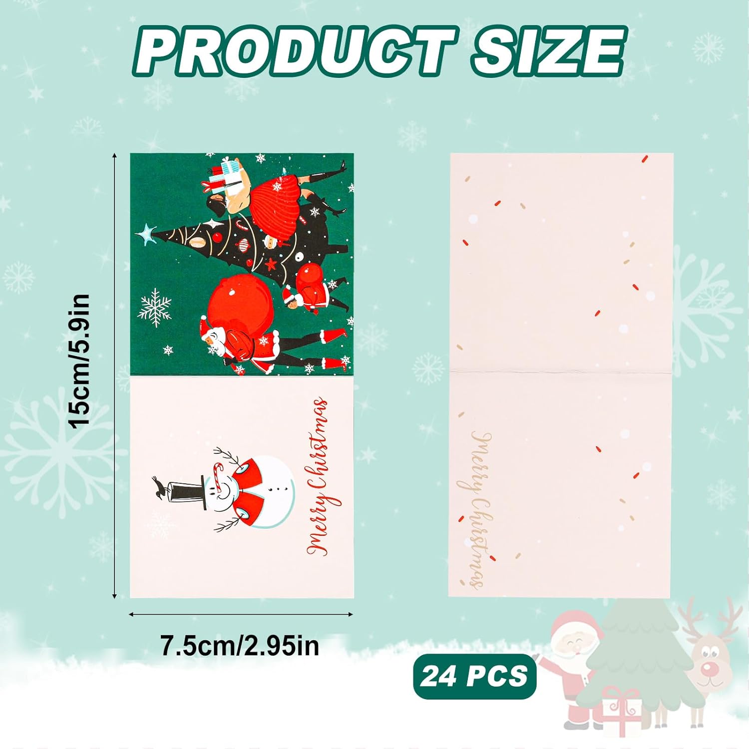 24 mini tarjetas de felicitación de Navidad, 3 x 3 pulgadas, tarjetas de felicitación de Feliz Navidad, tarjetas de Navidad surtidas, paquete de