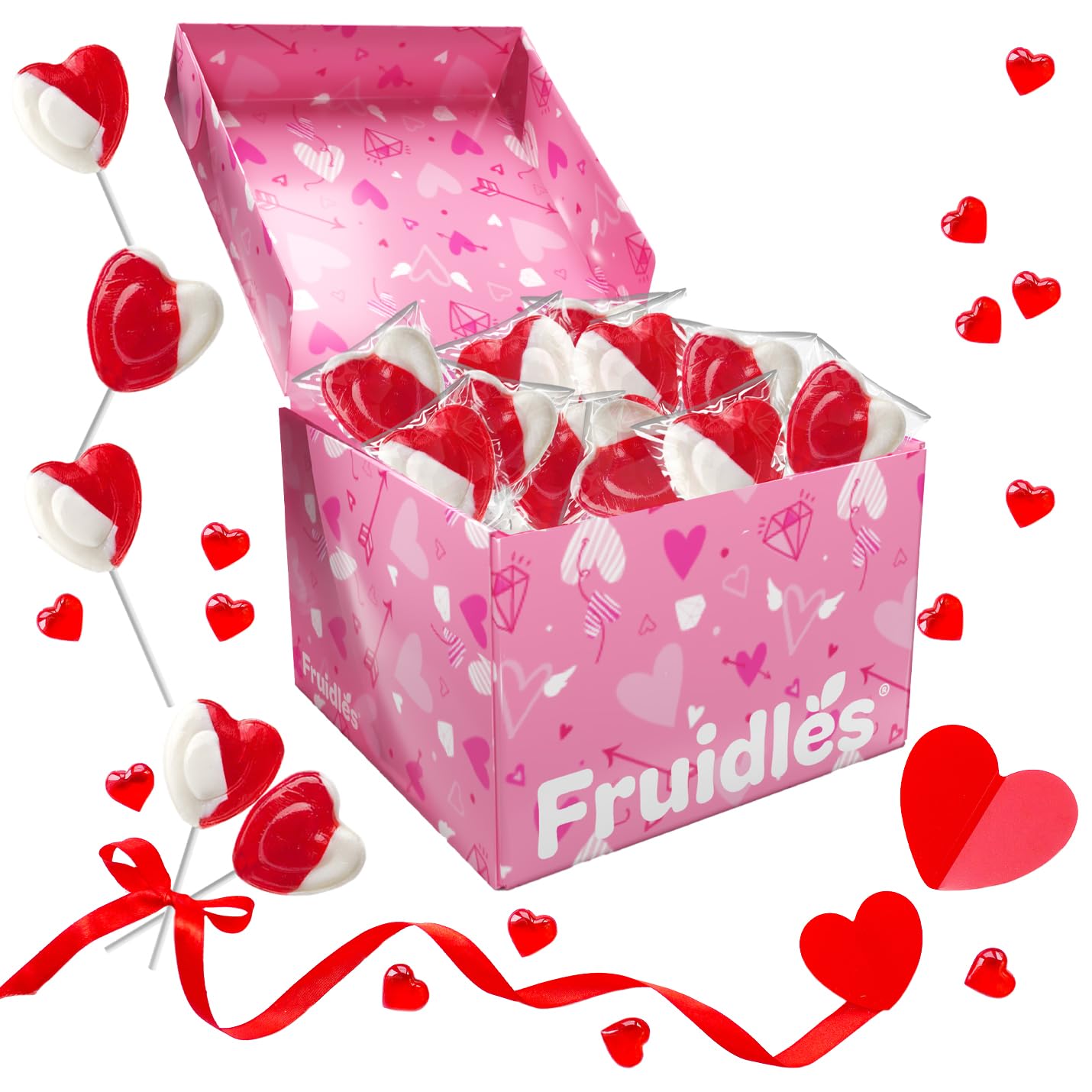 The Dreidel Company Paletas para el día de San Valentín con forma de corazón rojo sabor fresa y crema, envueltas individualmente (media libra),