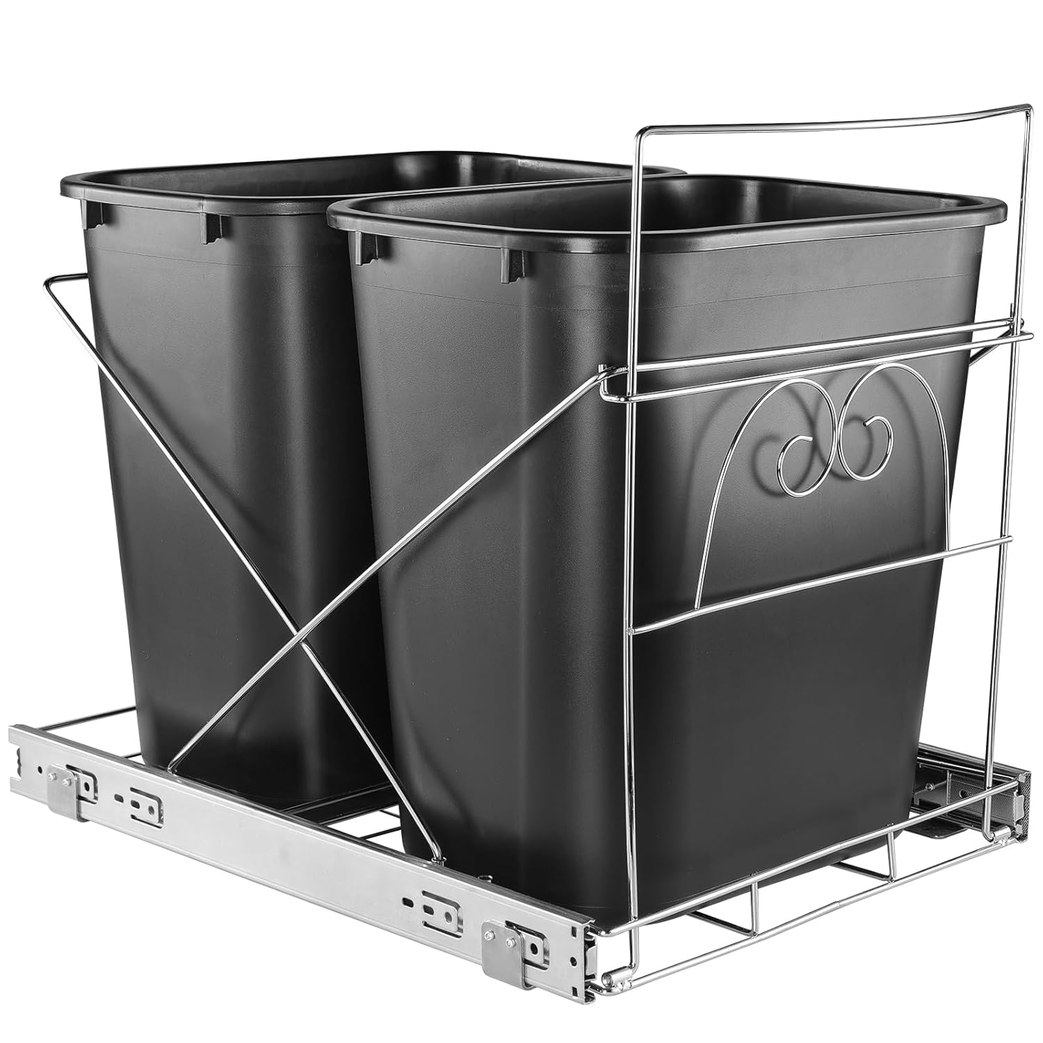 Pektiftn Cubo de basura doble extraíble debajo del gabinete, kit de estante extraíble debajo del fregadero, riel de estante deslizante de doble