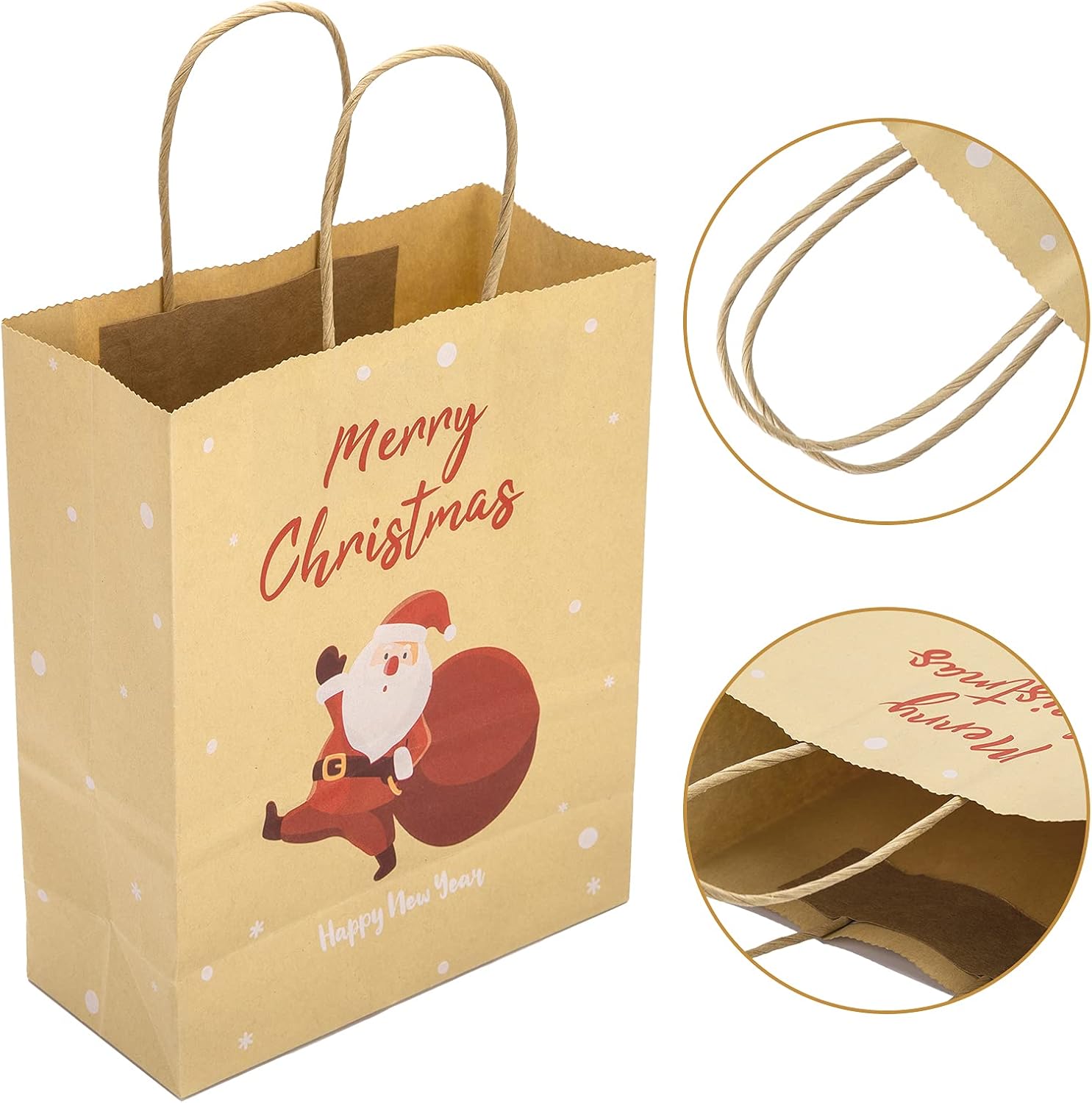 50 bolsas de papel de Navidad de 7.2 x 3.2 x 8.8 pulgadas, bolsas de regalo medianas para fiestas, bolsas de regalo de Navidad, bolsas de regalos de