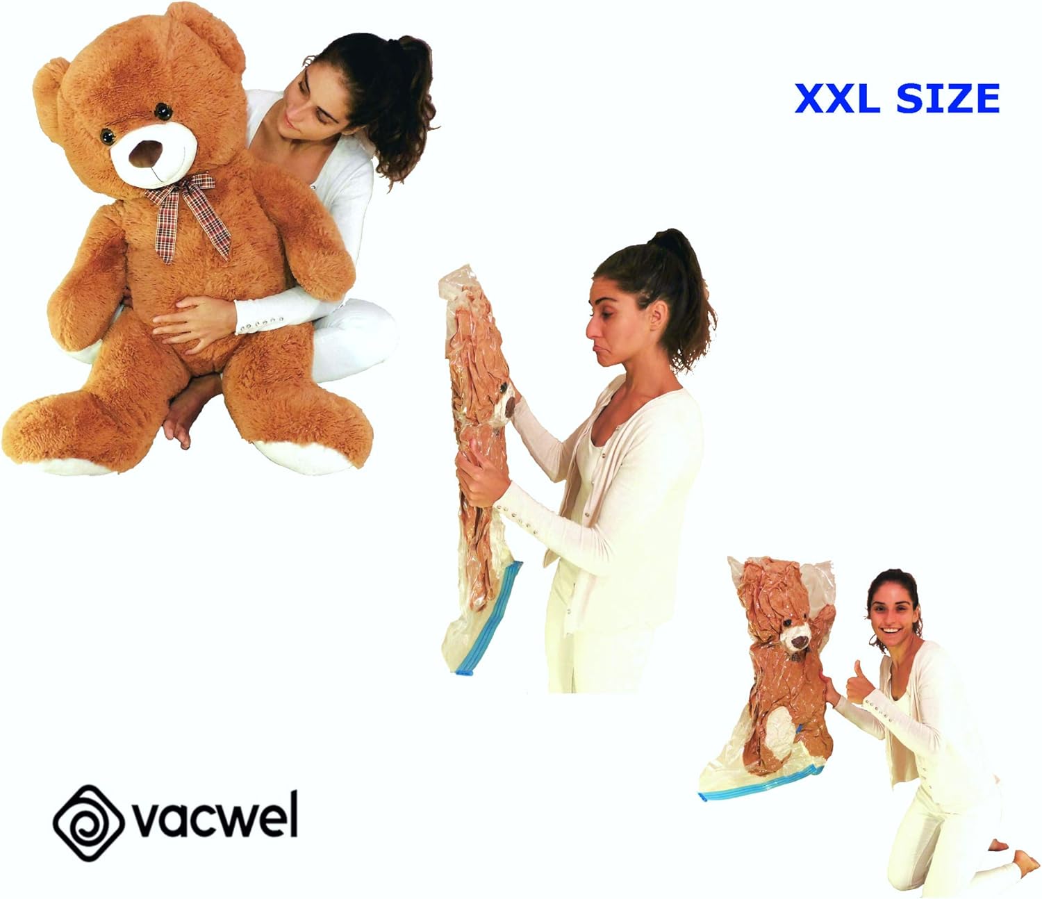 Paquete de 3 bolsas XXL de almacenamiento al vacío, bolsas ahorradoras de espacio para almacenamiento de ropa, edredones XL, cubrecolchón, 3 bolsas