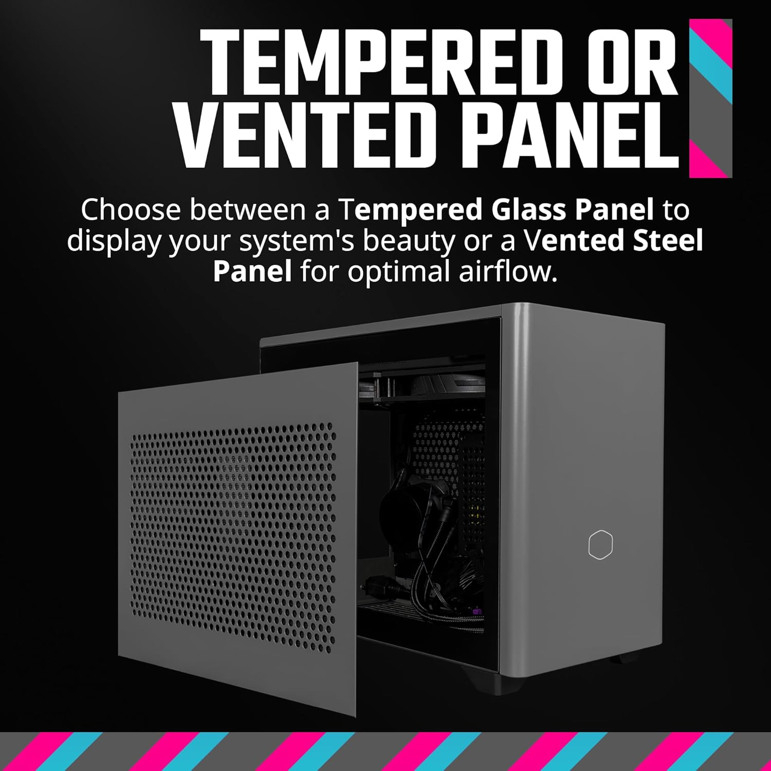 Cooler Master Funda NR200P MAX Mini-ITX con AIO de 11.024 in, 850 W SFX PSU, montaje vertical de GPU, elevador PCIe Gen4, vidrio o panel ventilado