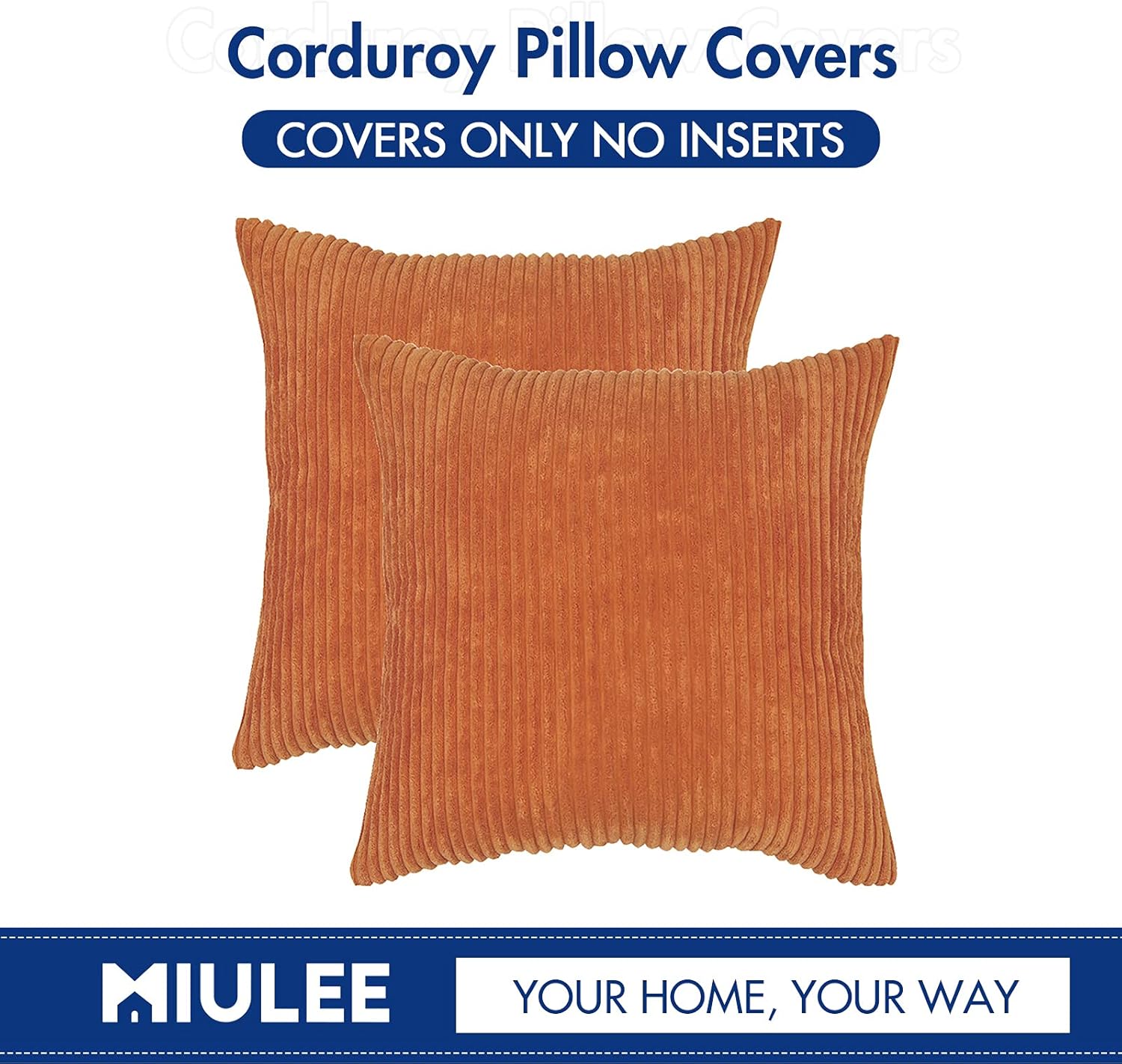 MIULEE – Juego de 2 fundas de almohada cuadradas de pana suave para otoño, fundas de cojín decorativas sólidas para sofá, dormitorio o automóvil, 22