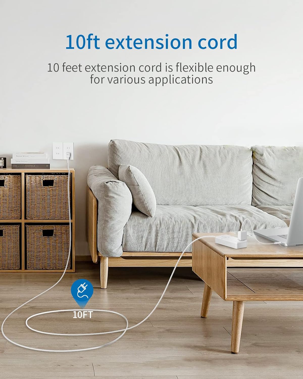 Regleta de alimentación de 2 clavijas con cable de extensión de 10 pies, protector de sobretensiones de enchufe plano NTONPOWER con 6 tomas, 2