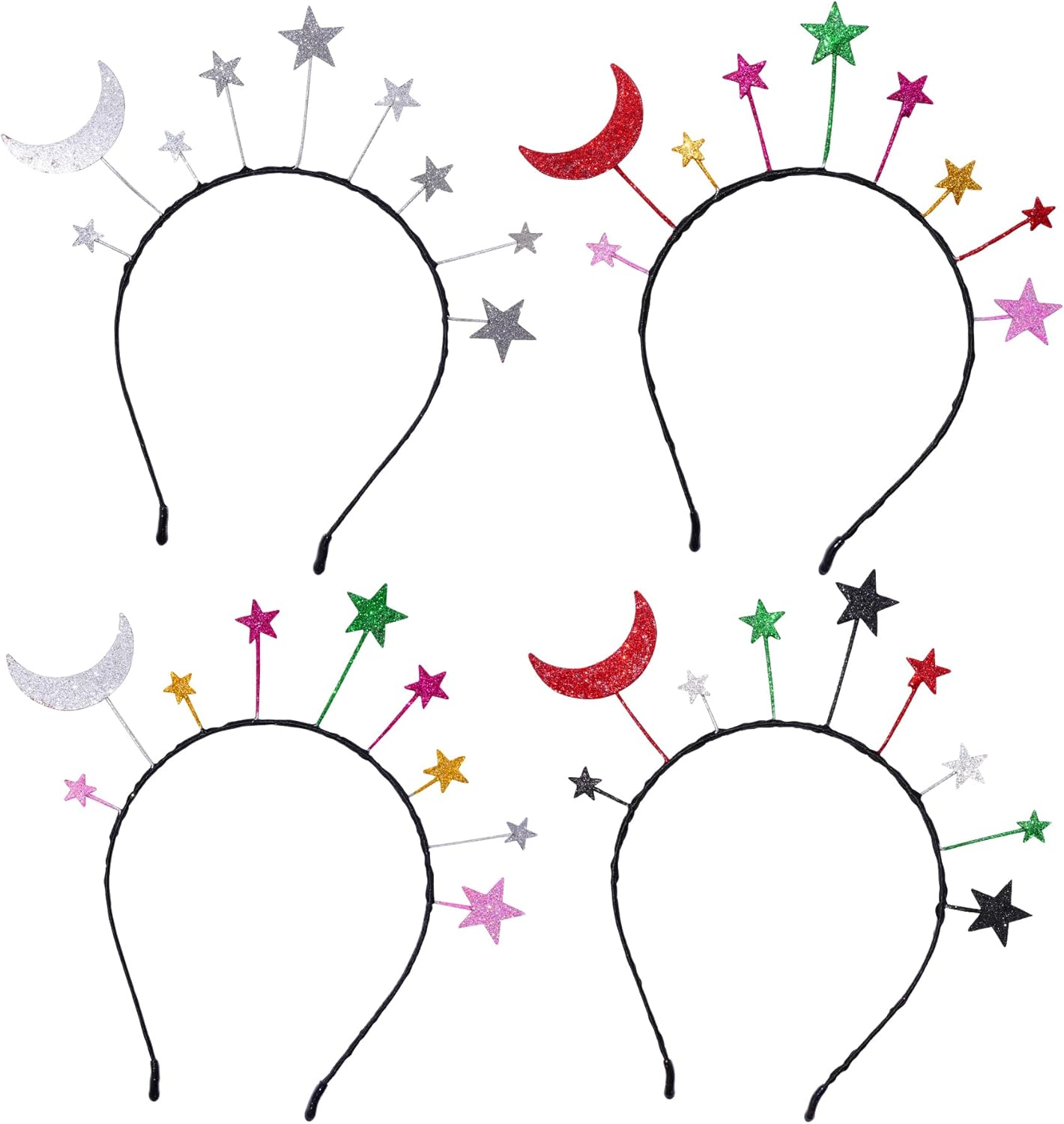 Diadema de estrella y luna, 4 piezas, diadema de estrella, diadema de estrella, diadema de luna para fiesta de cumpleaños