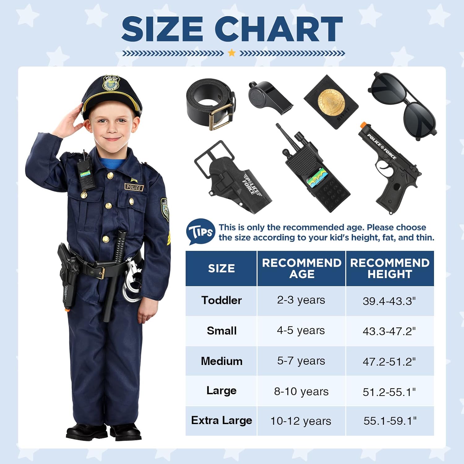 Disfraz de oficial de policía para niños, disfraz de policía para niños con uniforme de policía, disfraz de Halloween para niños, disfrazarse, kit