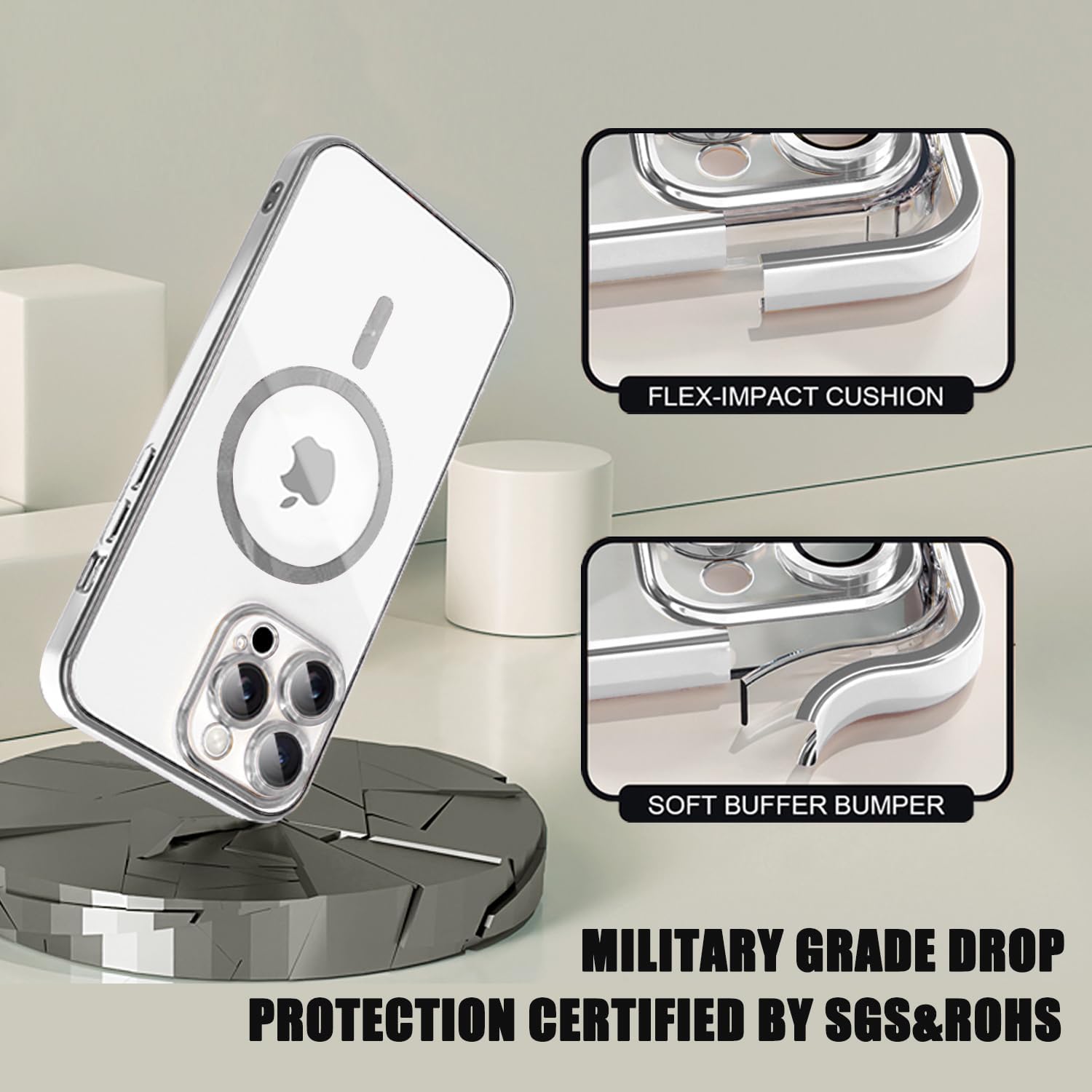 Misscase Funda MagSafe para iPhone 15 Pro Max con protector de lente de cámara, protección completa, funda magnética transparente compatible con