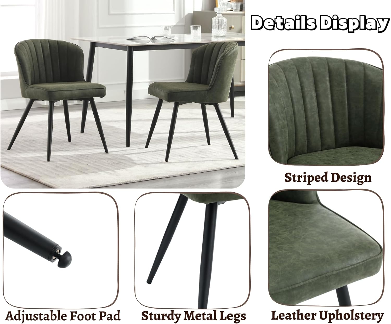 EALSON Juego de 2 sillas de comedor modernas tapizadas de cuero con patas de metal, cómodas sillas de cocina sin brazos para sala de estarcomedor,
