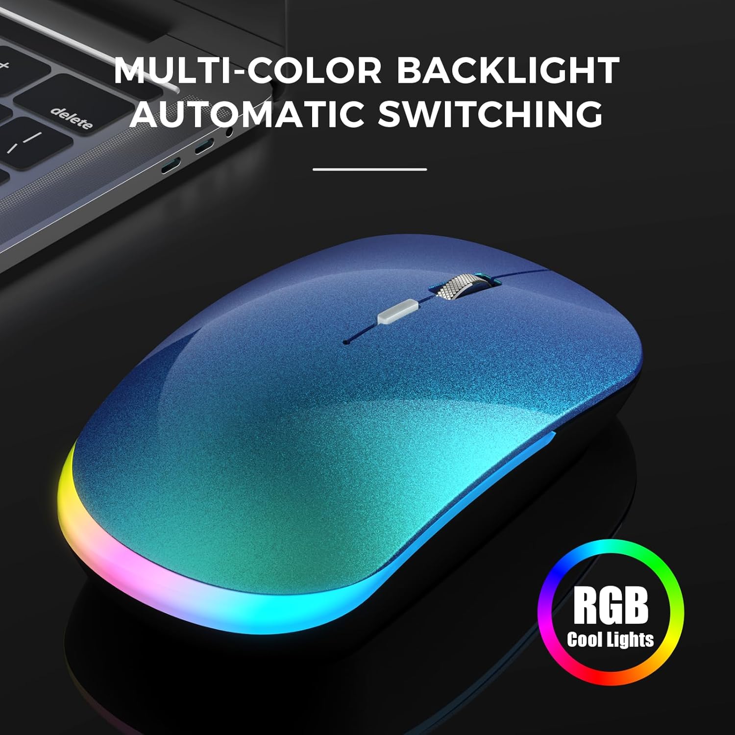 Mouse inalámbrico, mouse USB para computadora de 2.4 G, recargable RGB, ultra silencioso, mouse inalámbrico portátil para PC, laptop, escritorio,