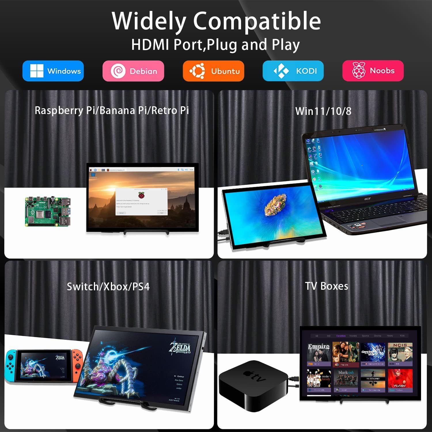 Monitor de pantalla táctil Raspberry Pi de 10.1 pulgadas, monitor de computadora HDMI 1024 × 600, monitor de computadora FHD IPS LCD para Raspberry