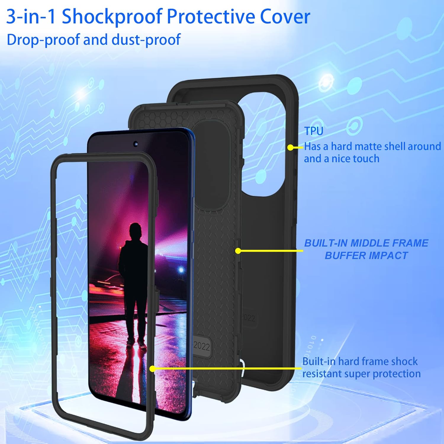 Qinmay Motorola Moto Edge 2022 – Funda resistente con 2 protectores de pantalla HD, color negro