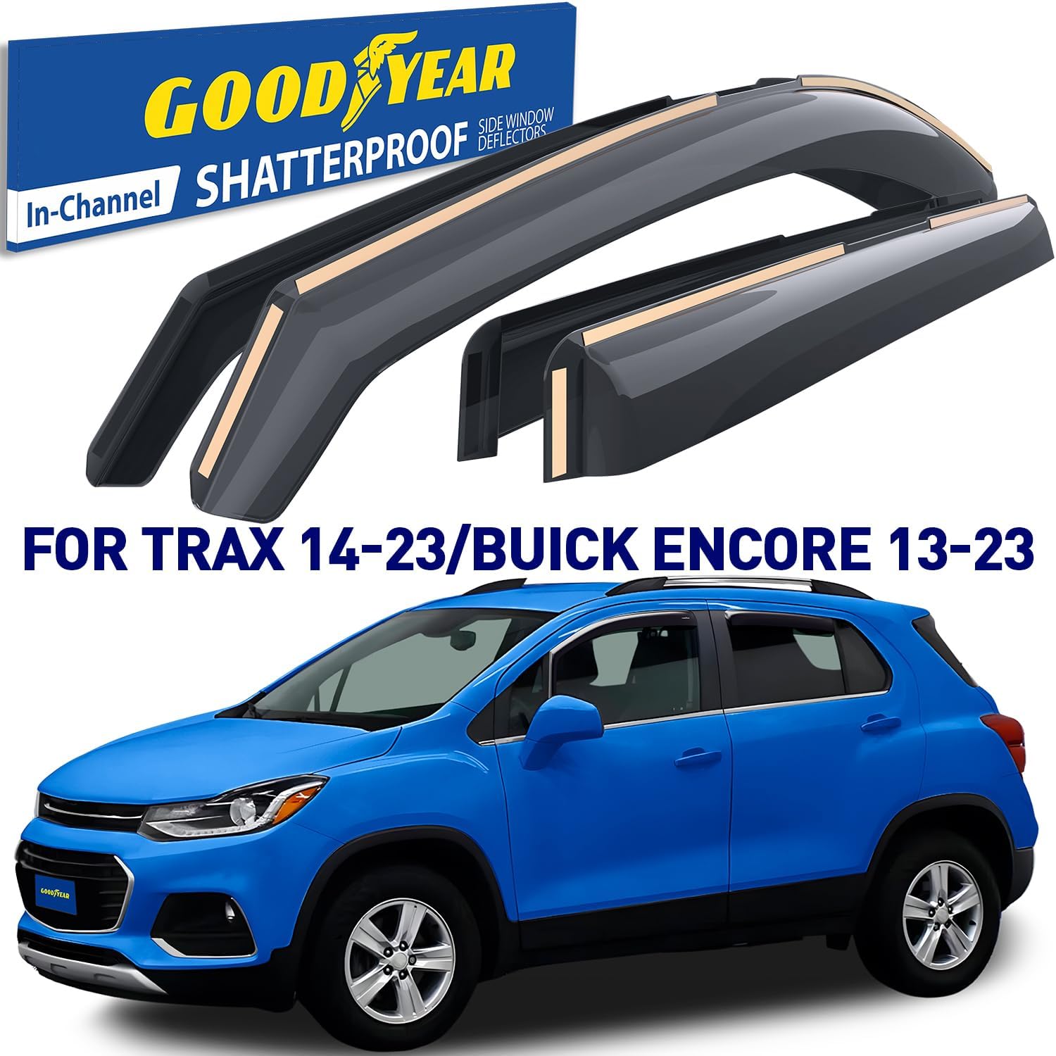 Goodyear Deflectores de ventana de canal inastillables para Buick Encore 2013-2023, protectores de lluvia, viseras para automóviles, deflector de